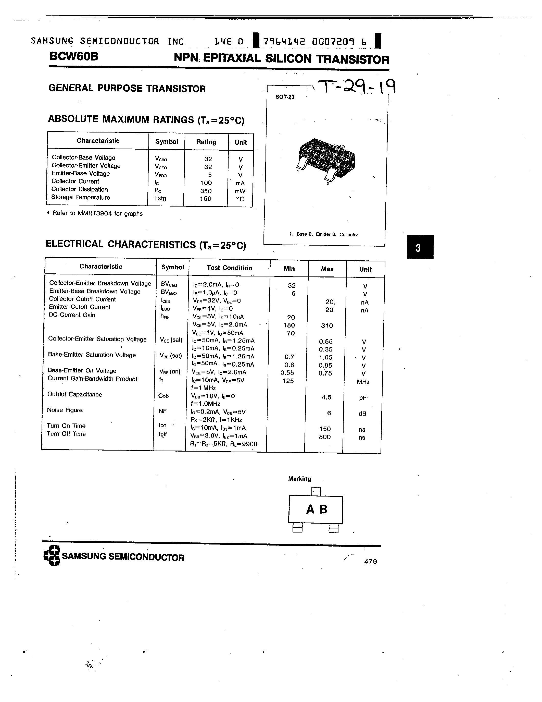 Даташит BCW60B - NPN EPITAXIAL SILICON TRANSISTOR страница 1