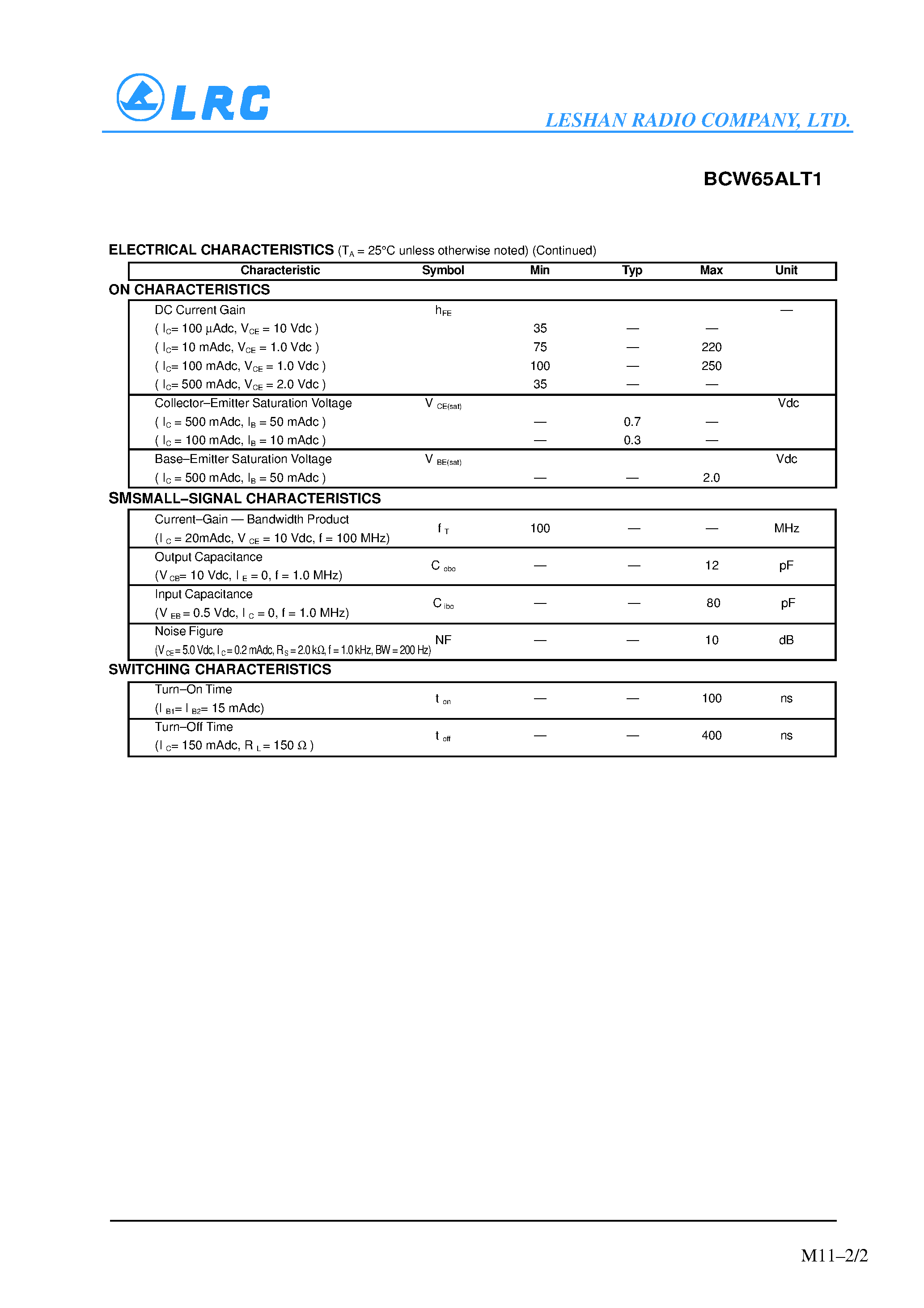 Даташит BCW65ALT1 - General Purpose Transistors(NPN Silicon) страница 2