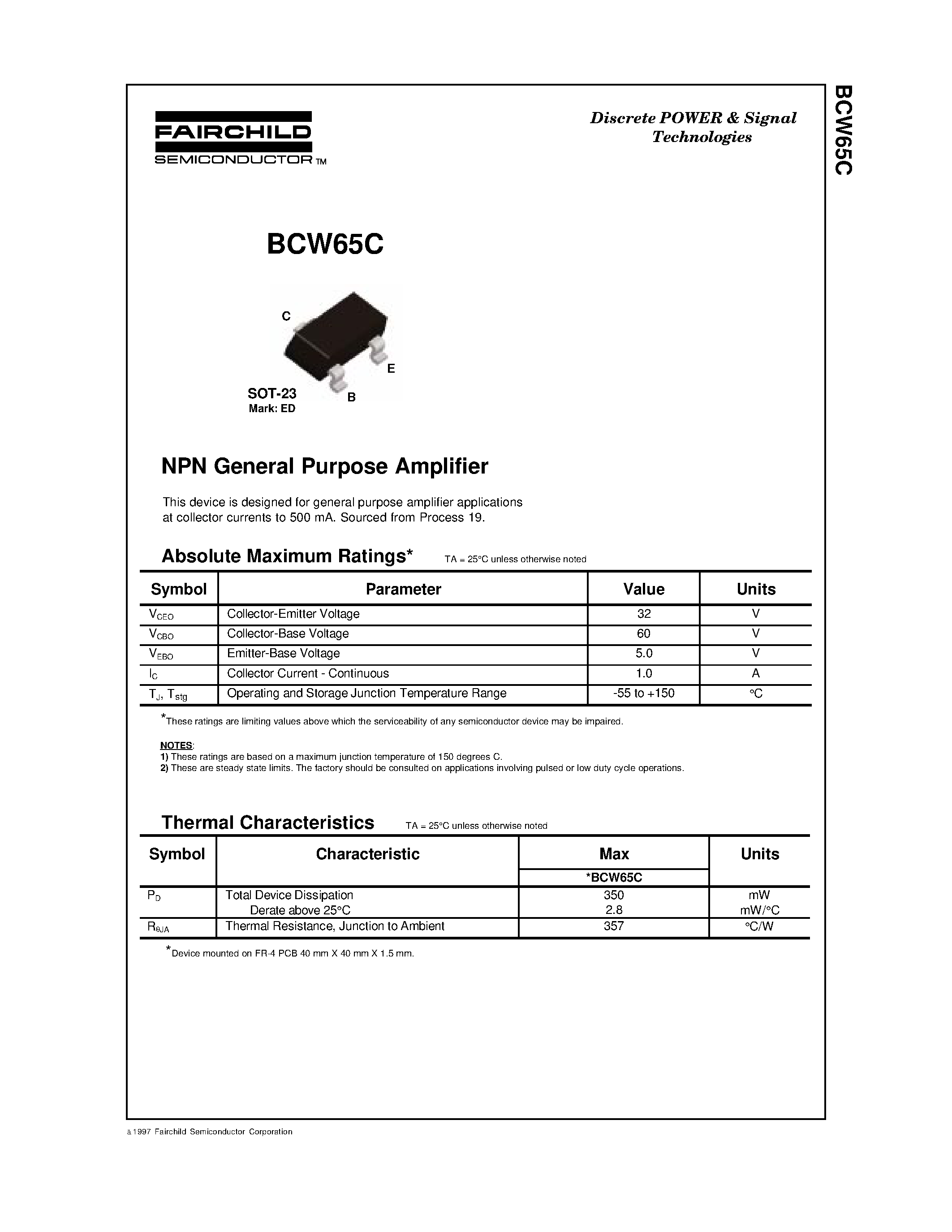 Datasheet BCW65C - NPN General Purpose Amplifier page 1