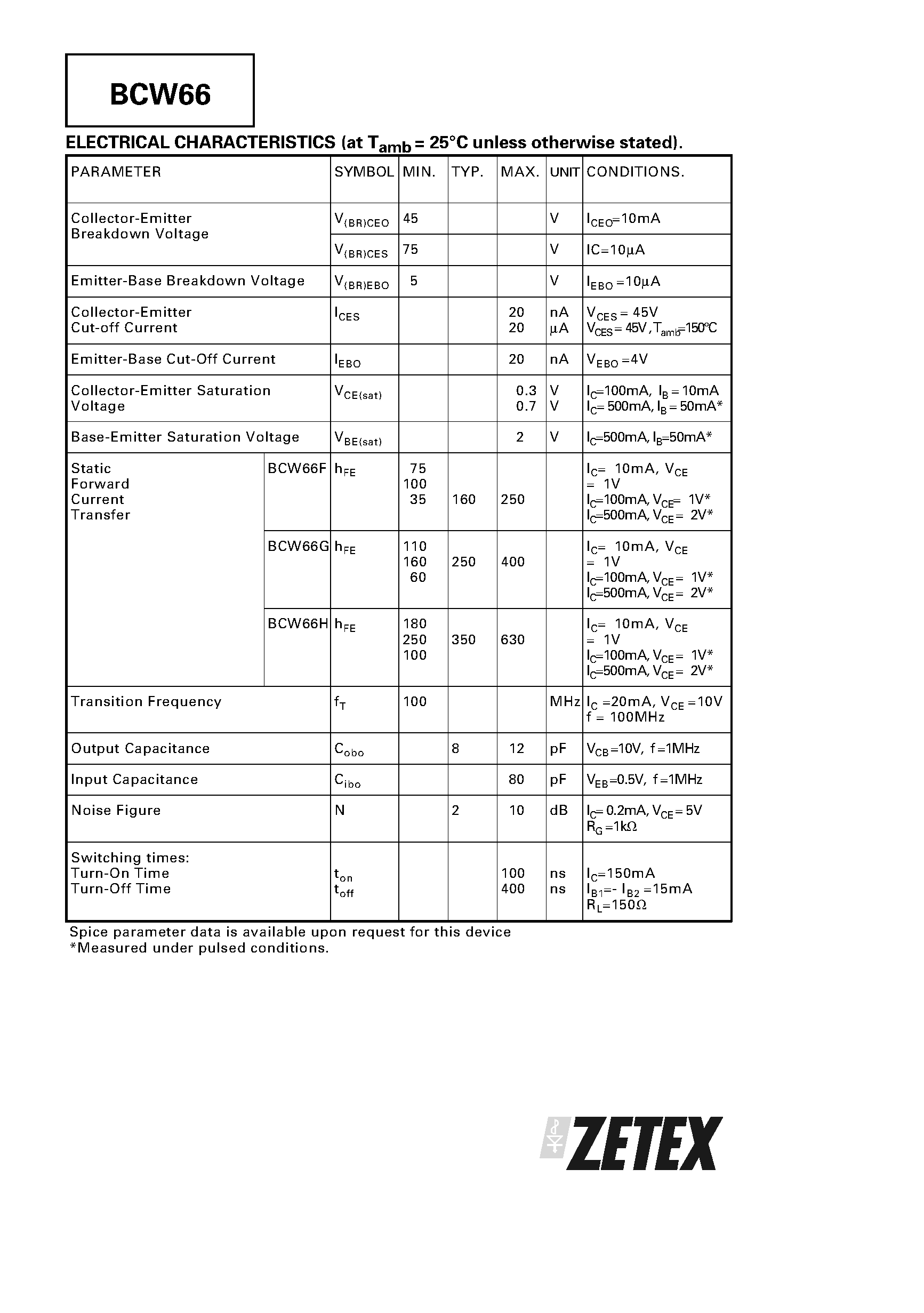 Datasheet BCW66HR page 2 Datasheet BCW66HR - NPN SILICON PLANAR MEDIUM POWER TRANSISTOR page 2