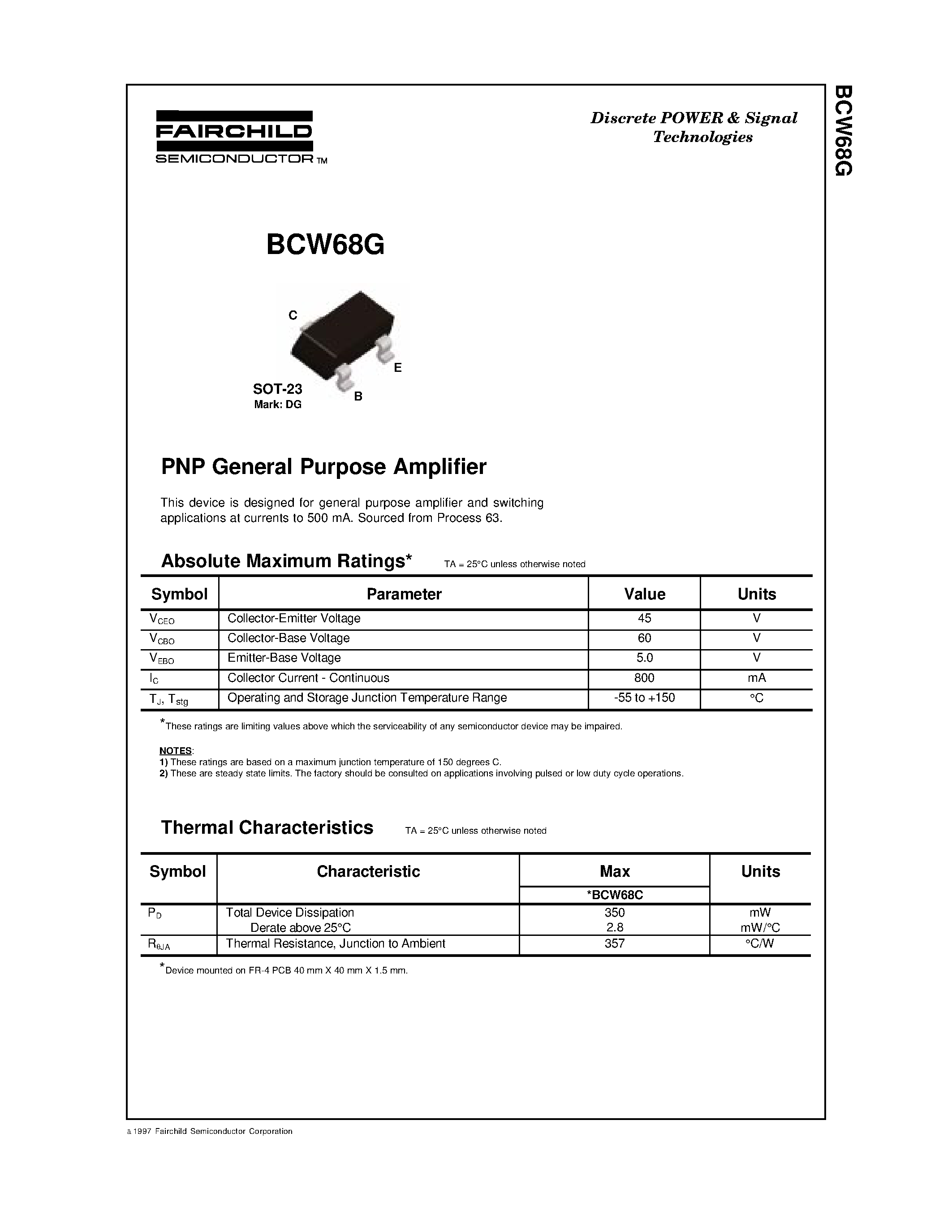 Datasheet BCW68G page 1 Datasheet BCW68G - PNP General Purpose Amplifier page 1