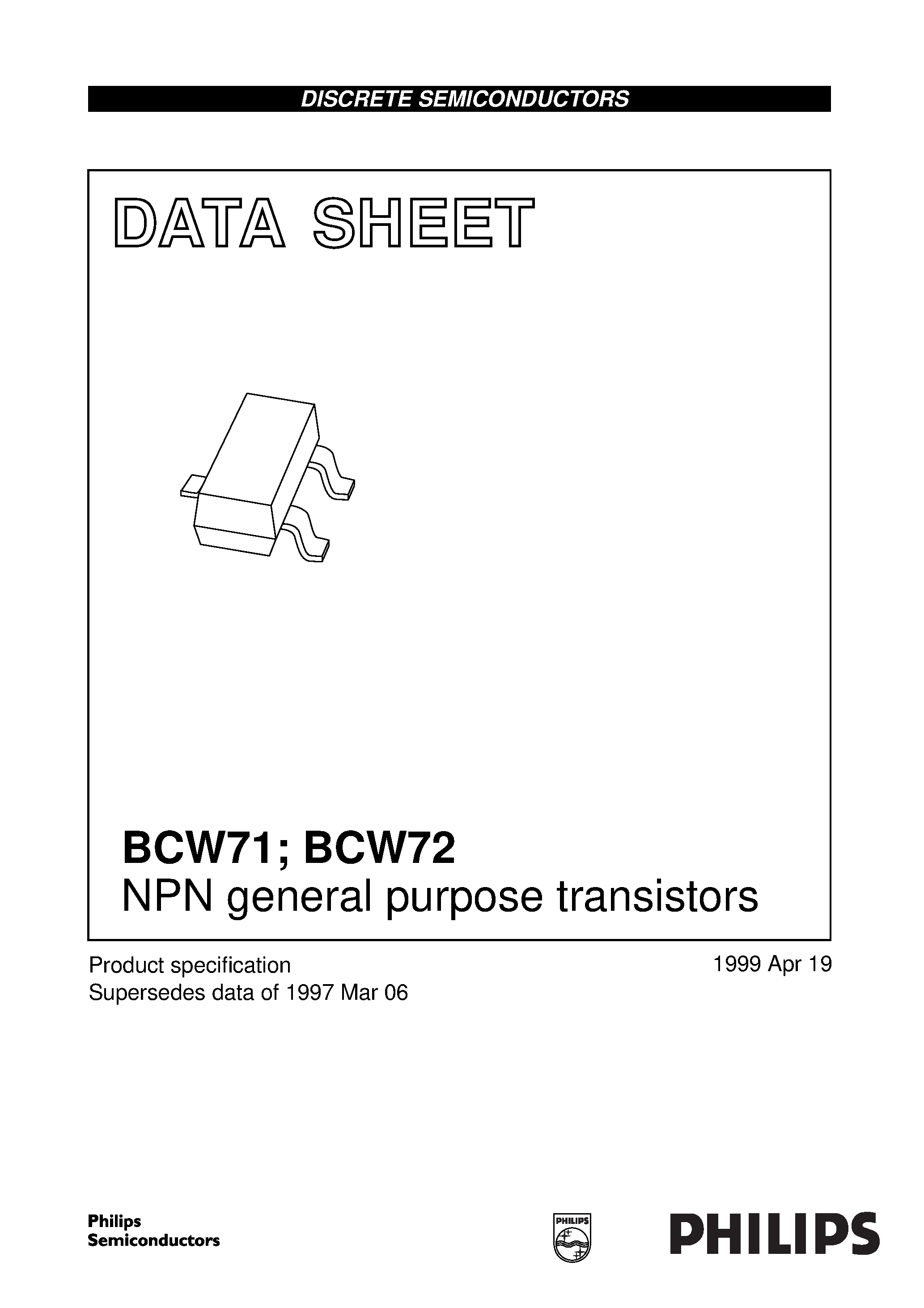 Datasheet BCW72 - NPN general purpose transistors page 1