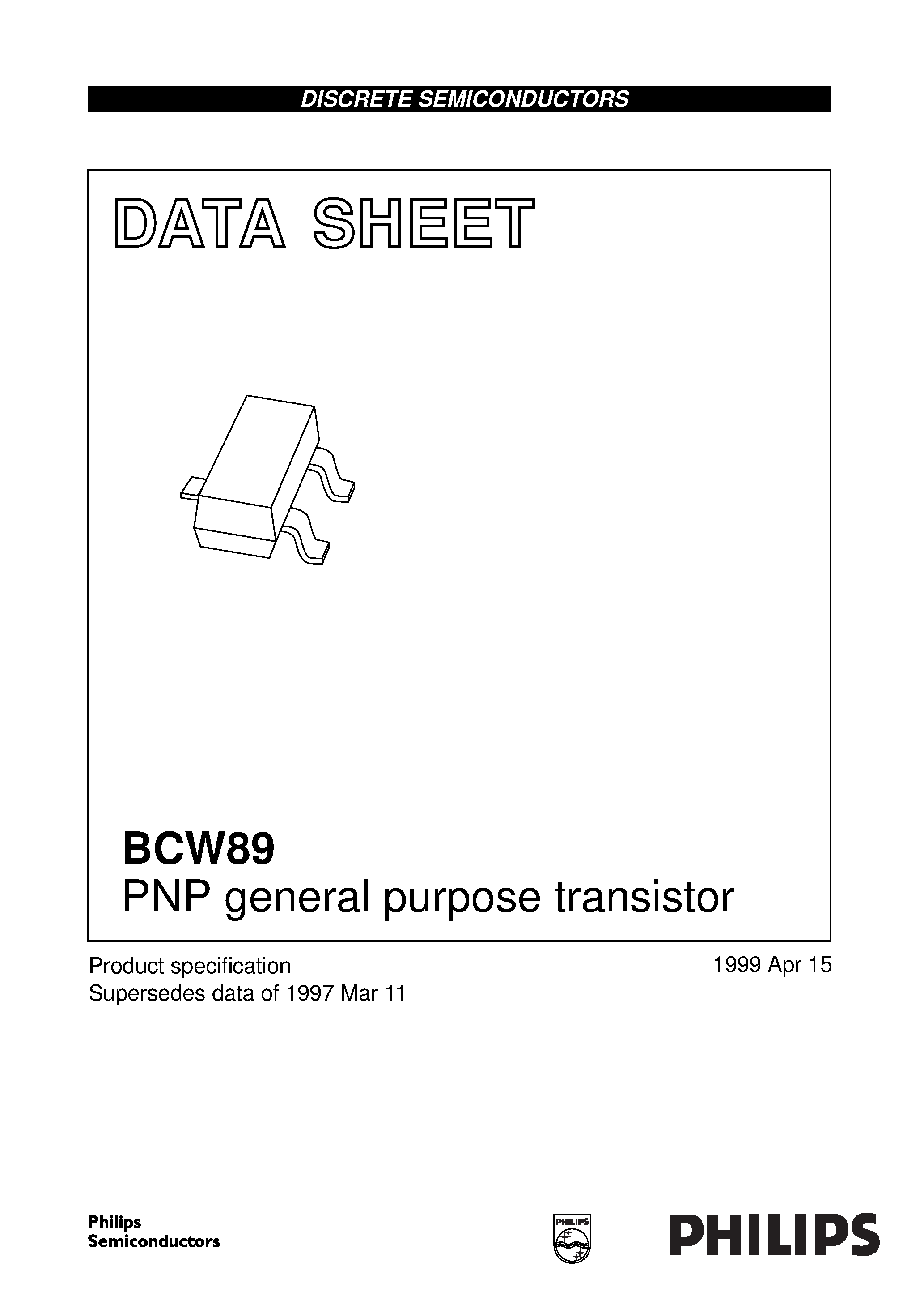 Даташит BCW89 - PNP general purpose transistor страница 1
