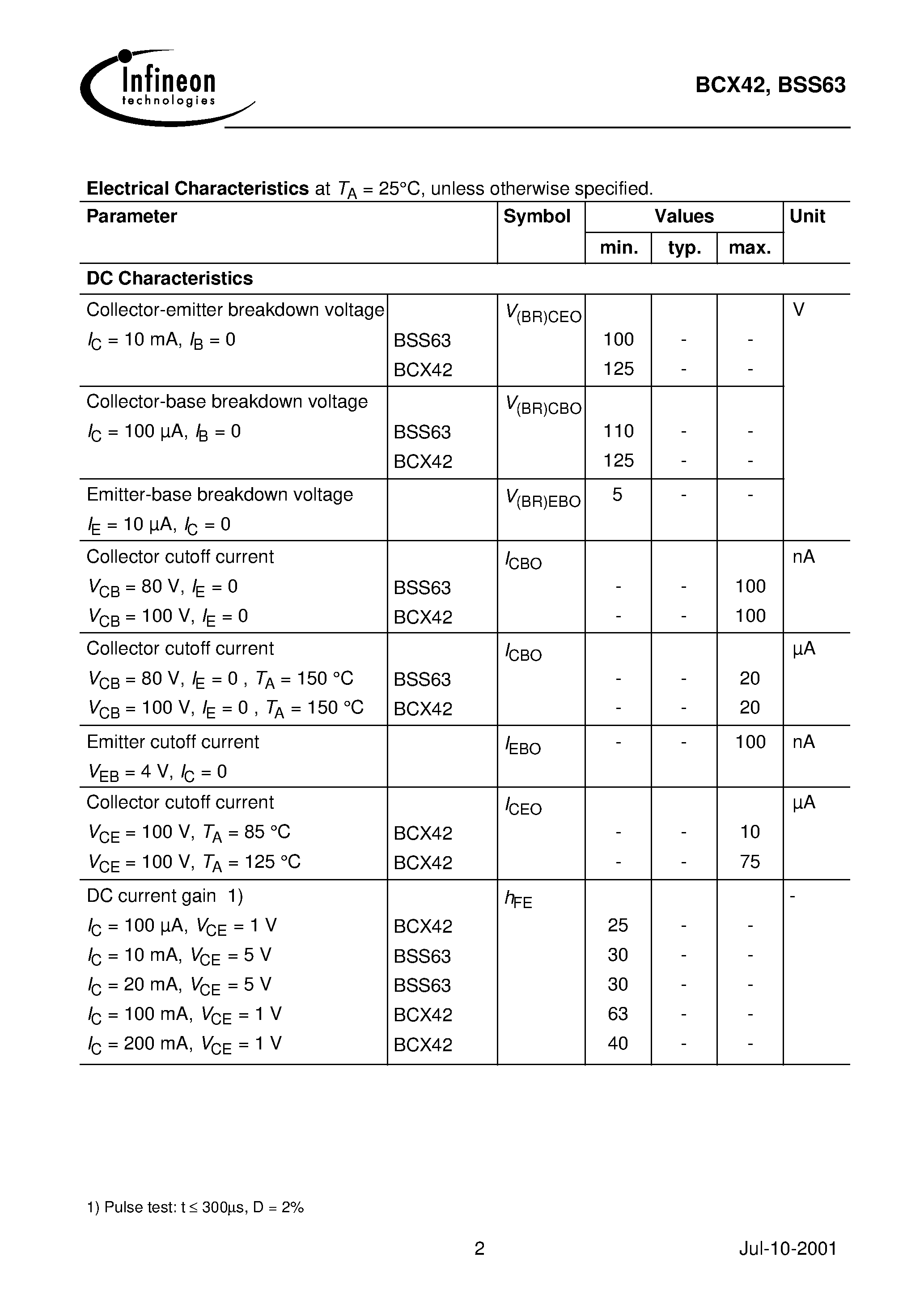 Даташит на микросхему BCX42 страница 2 Даташит BCX42 - PNP Silicon AF an Swiching Transistors страница 2