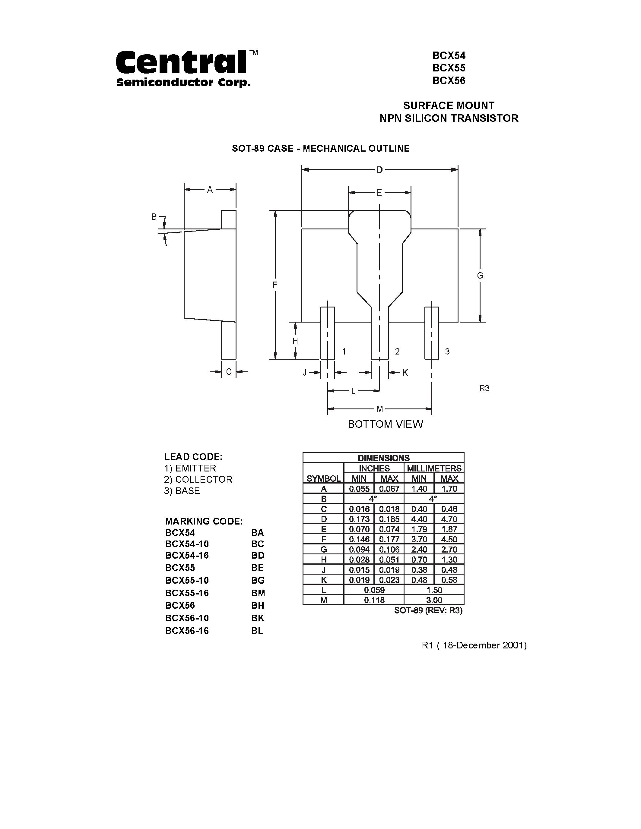Даташит BCX55 - SURFACE MOUNT NPN SILICON TRANSISTOR страница 2