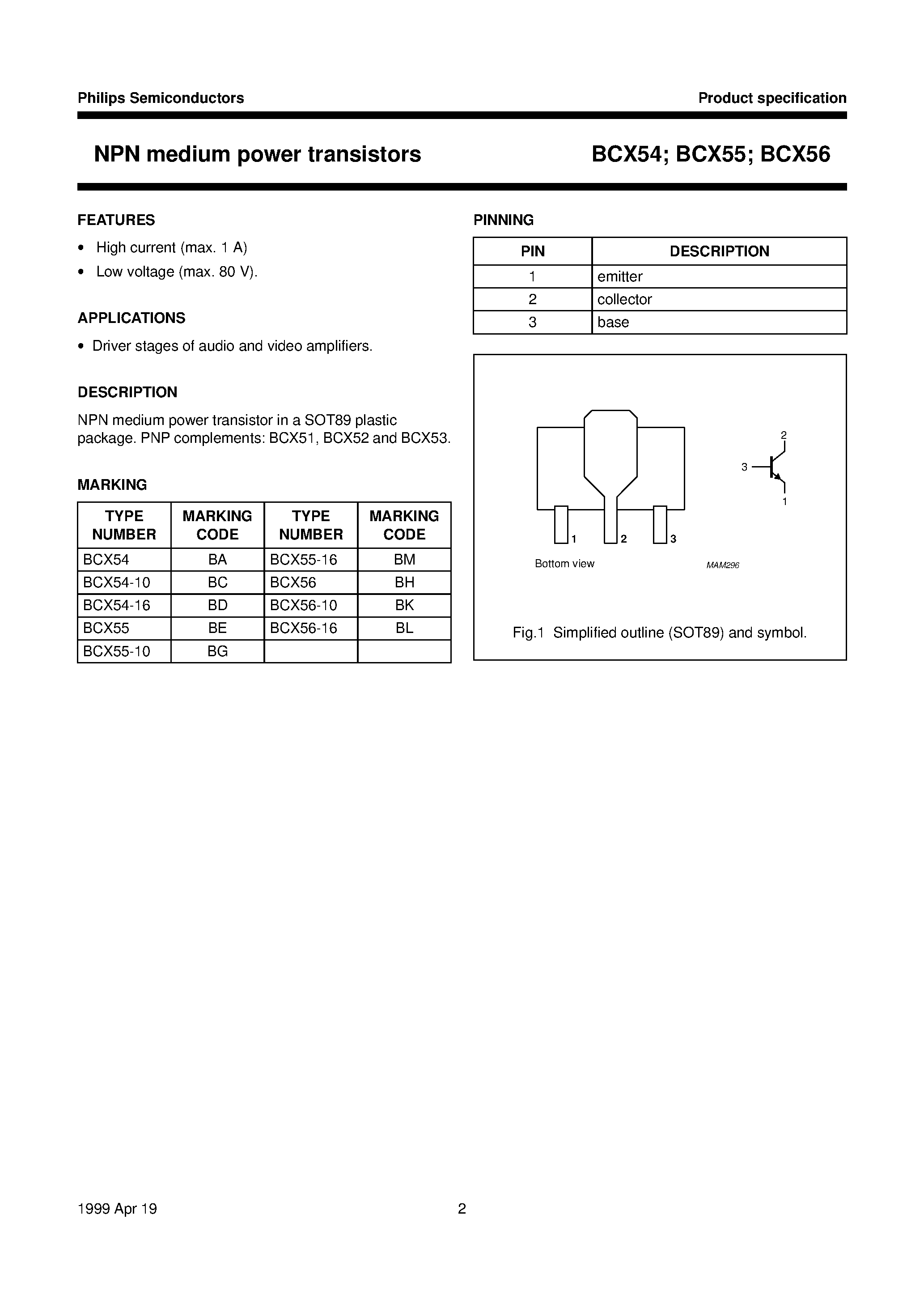 Даташит на микросхему BCX56-16 страница 2 Даташит BCX56-16 - NPN medium power transistors страница 2