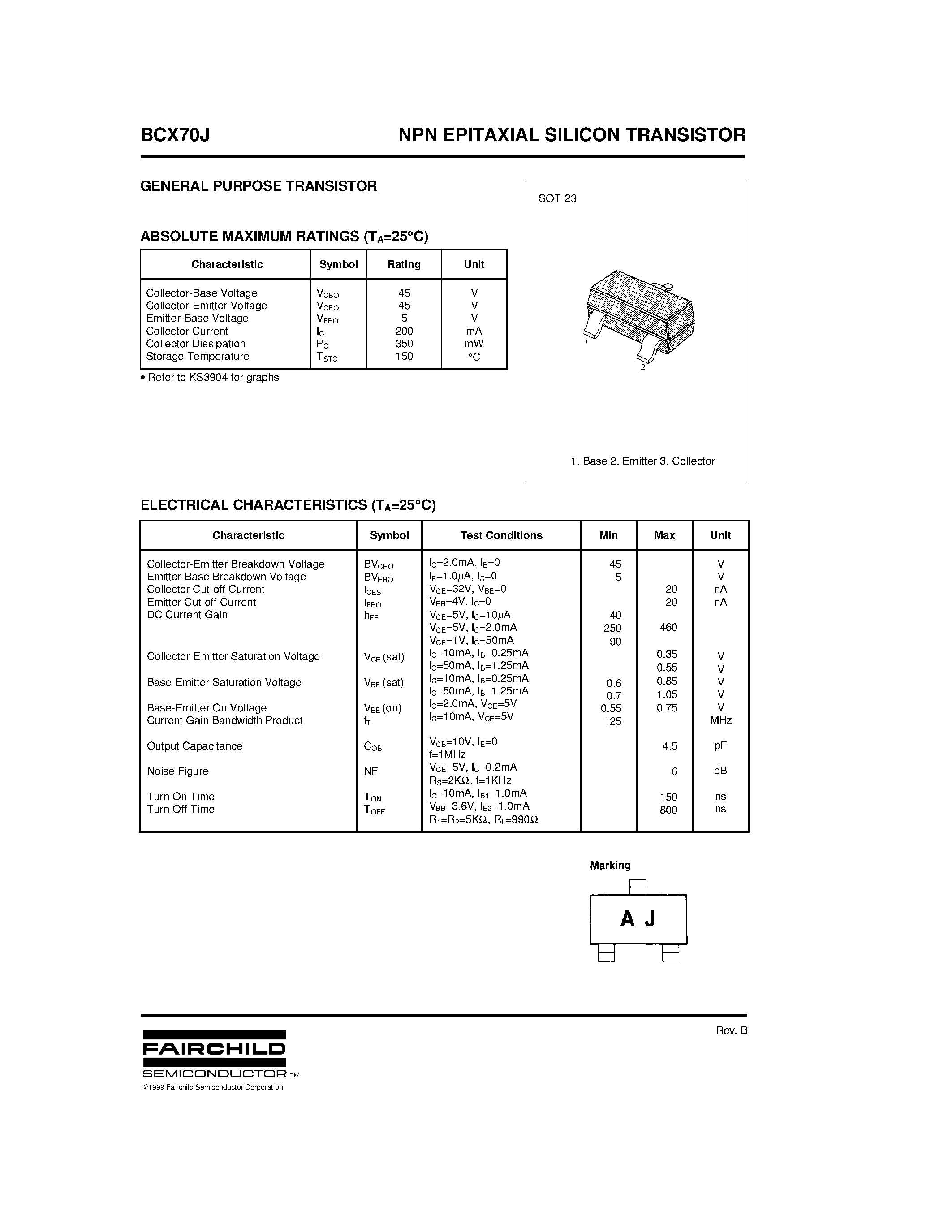 Даташит BCX70J - NPN EPITAXIAL SILICON TRANSISTOR страница 1