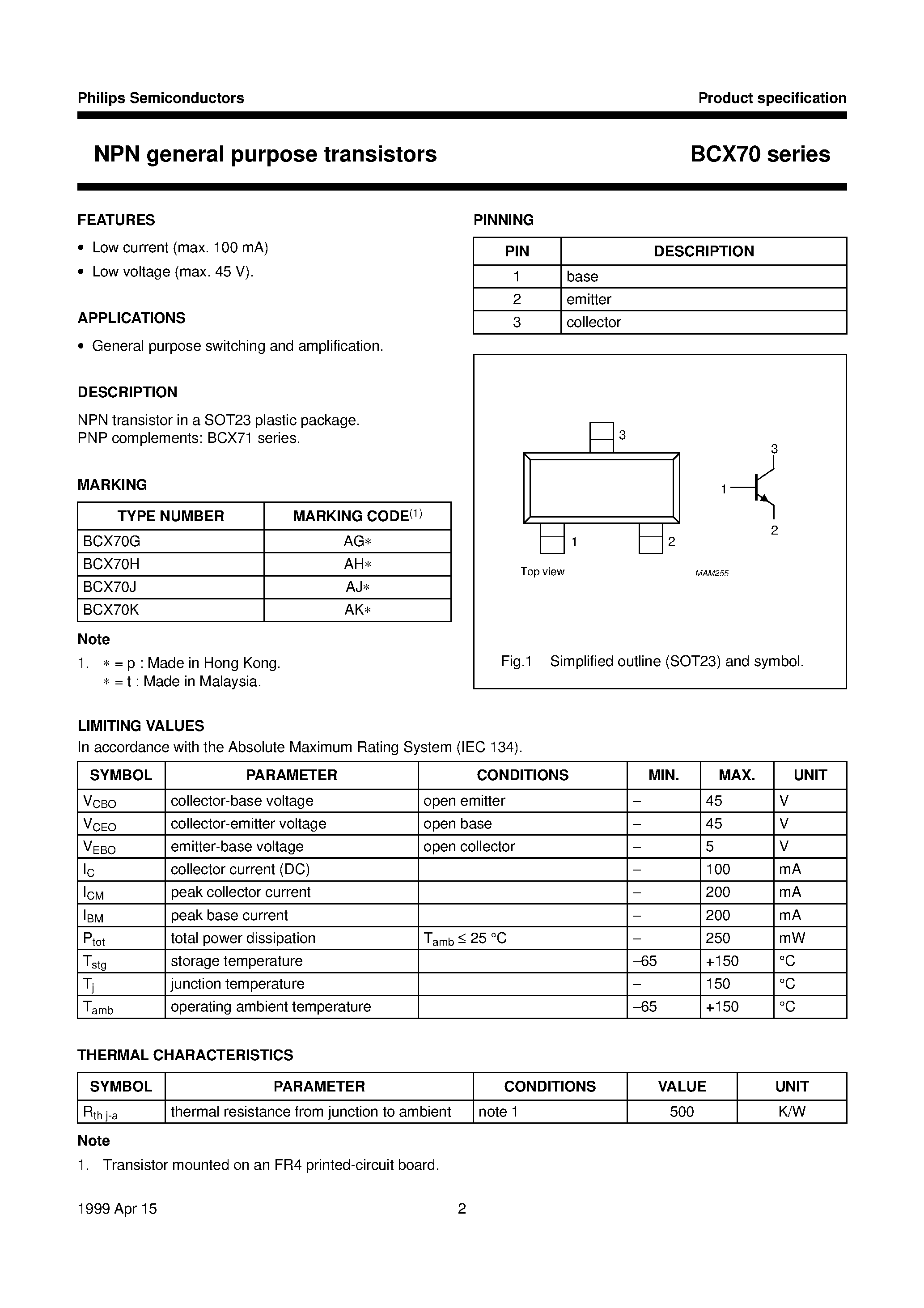 Даташит BCX70K - NPN general purpose transistors страница 2