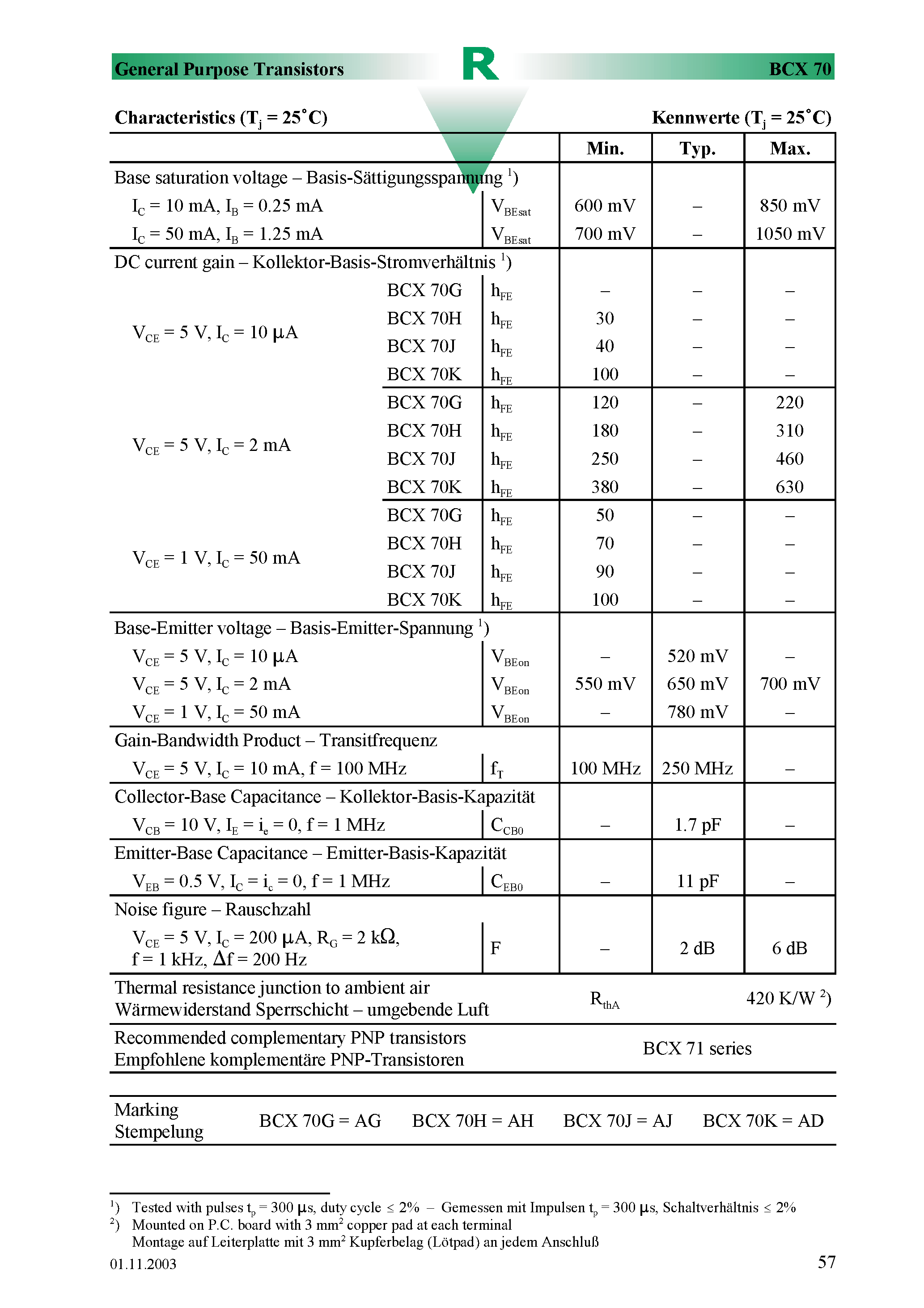 Даташит на микросхему BCX70K страница 2 Даташит BCX70K - Surface mount Si-Epitaxial PlanarTransistors страница 2