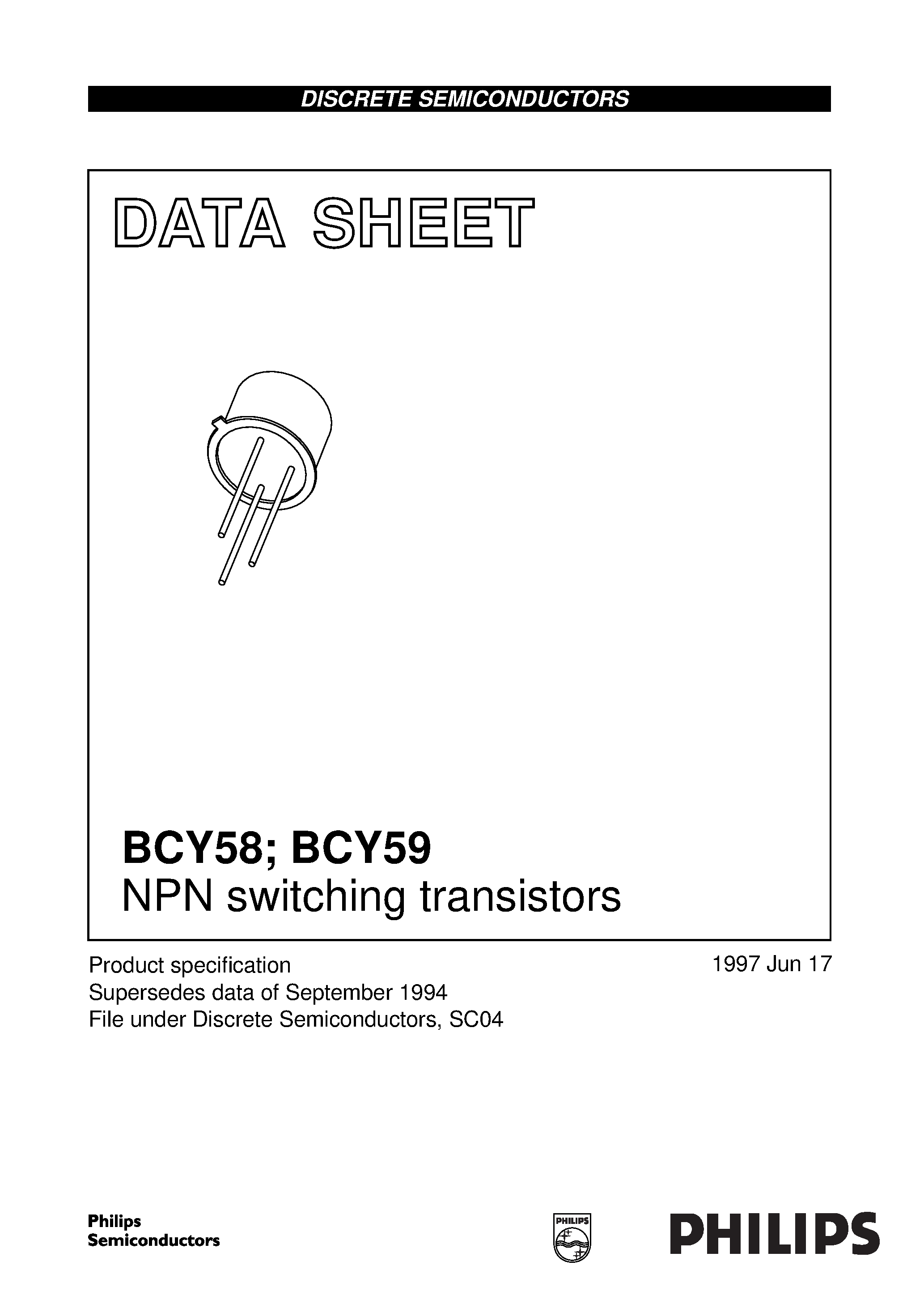 Даташит BCY58VII - NPN switching transistors страница 1