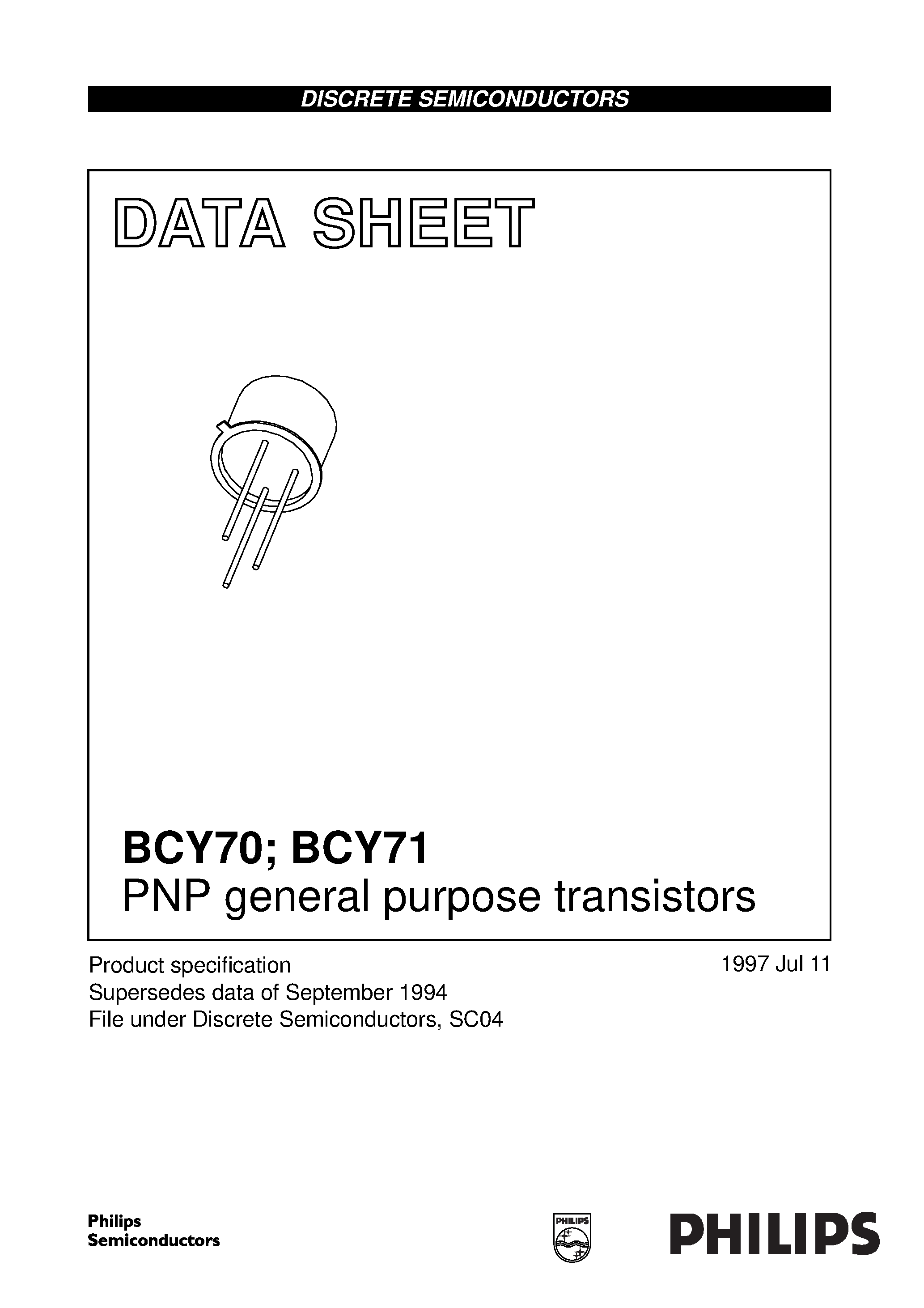 Даташит BCY70 - PNP general purpose transistors страница 1