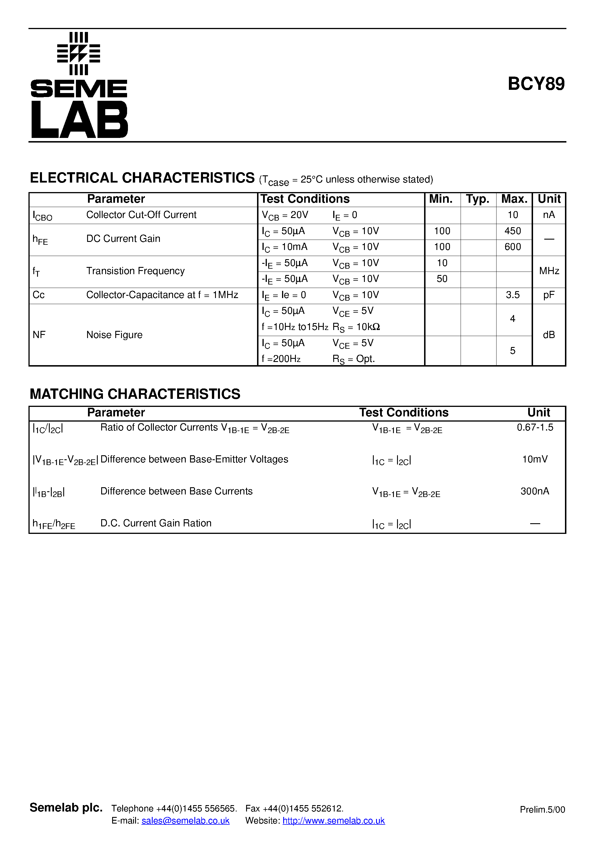 Даташит BCY89 - NPN SILICON PLANAR DUAL TRANSISTORS страница 2