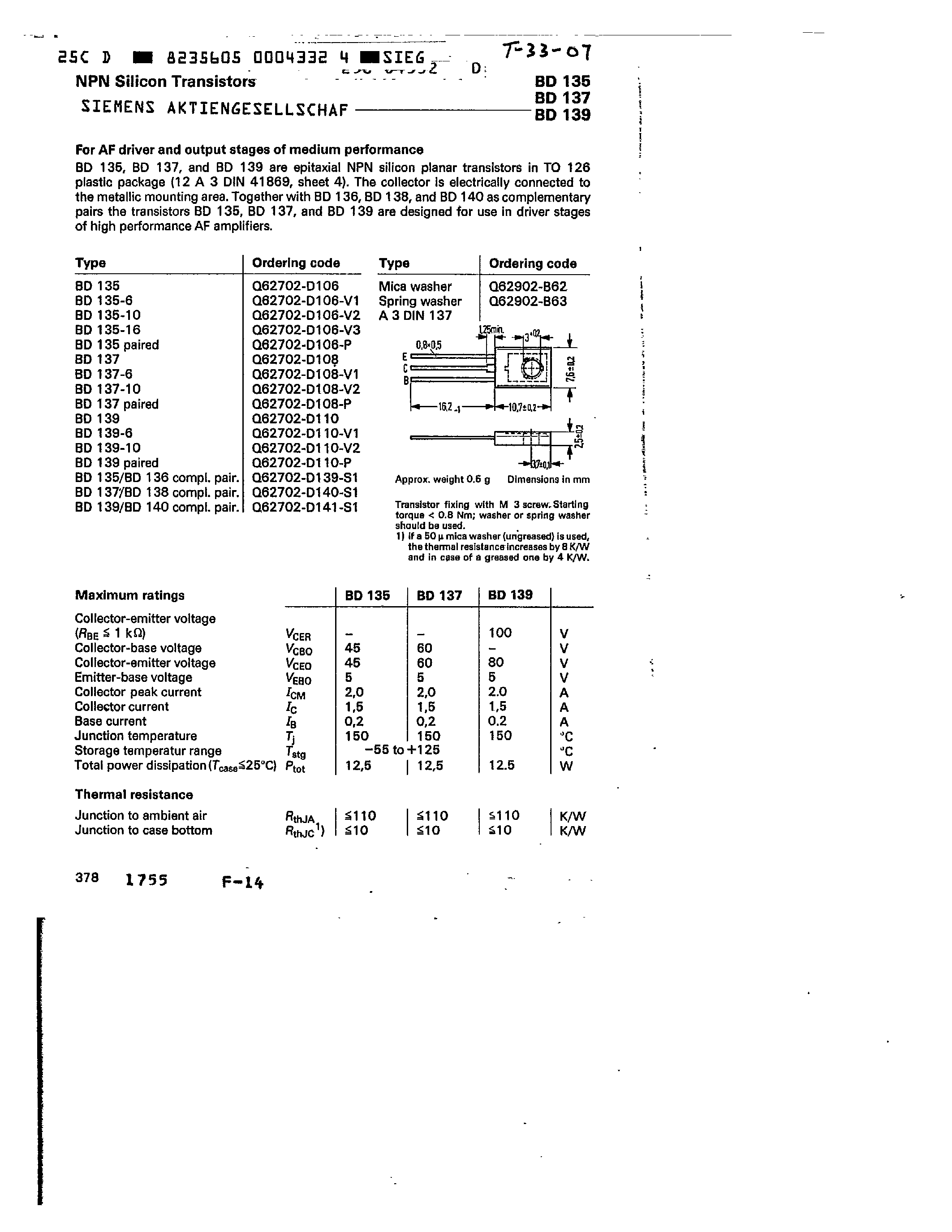 Datasheet BD135-10 page 1 Datasheet BD135-10 - NPN SILICON TRANSISTORS page 1