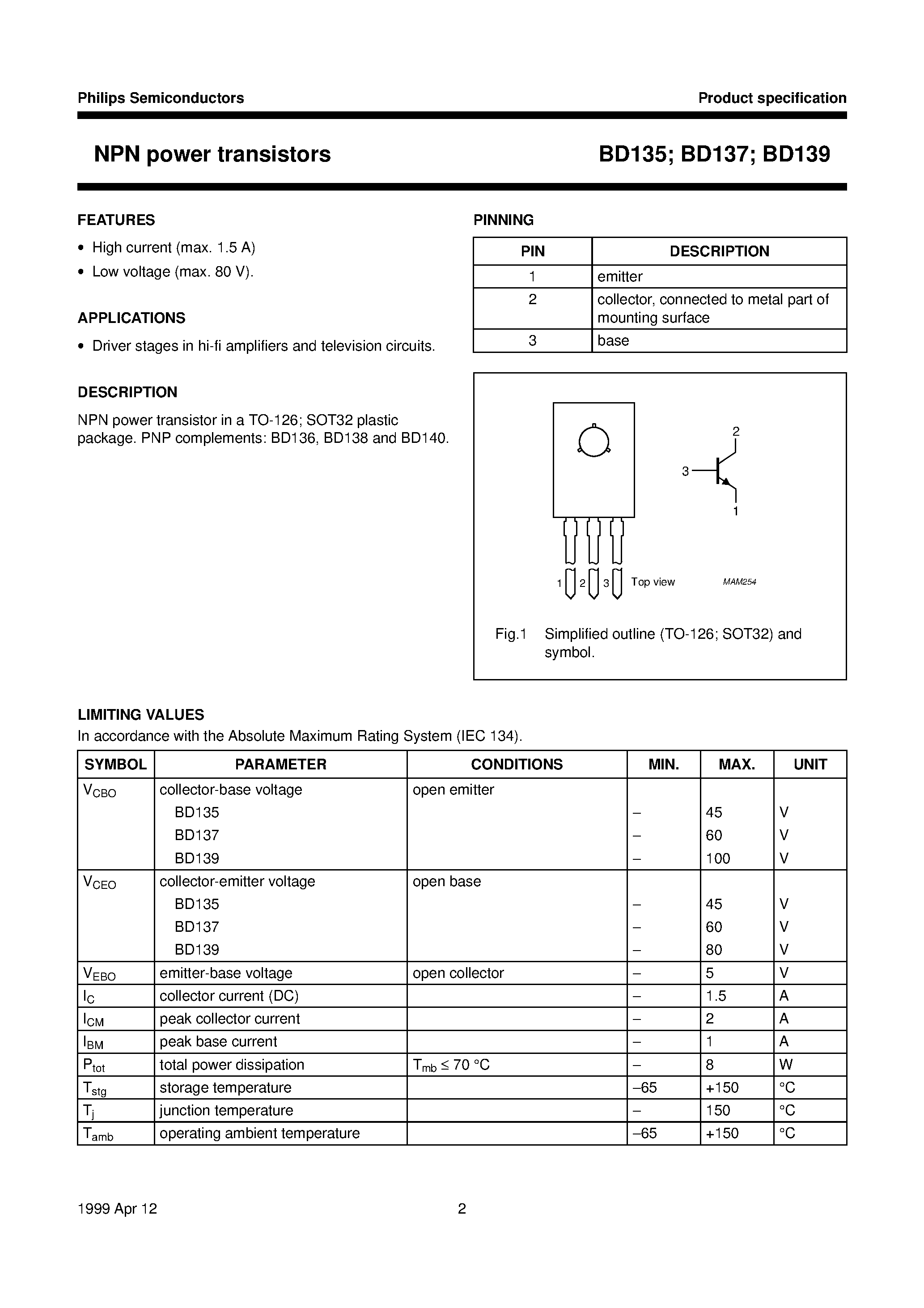 Даташит BD135-16 - NPN power transistors страница 2