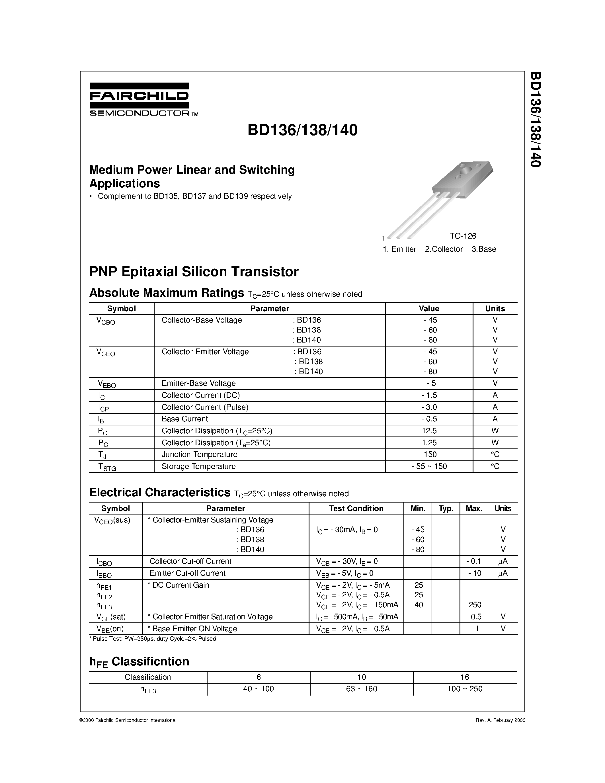 Datasheet BD136 - Medium Power Linear and Switching Applications page 1