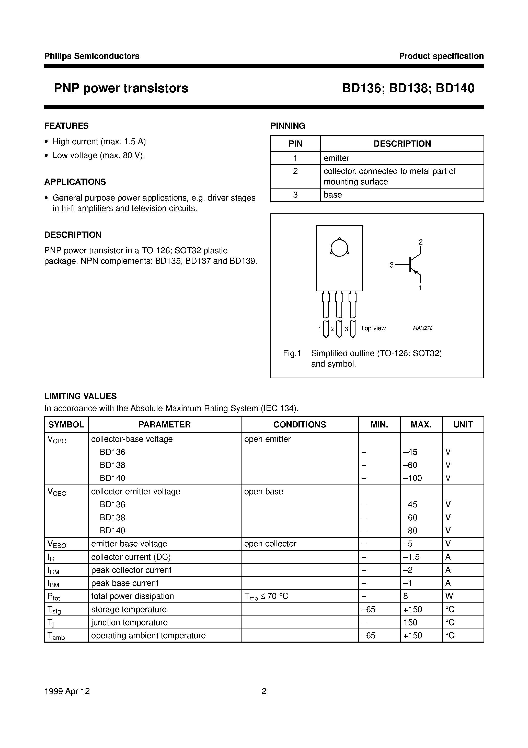 Datasheet BD138-16 - PNP power transistors page 2