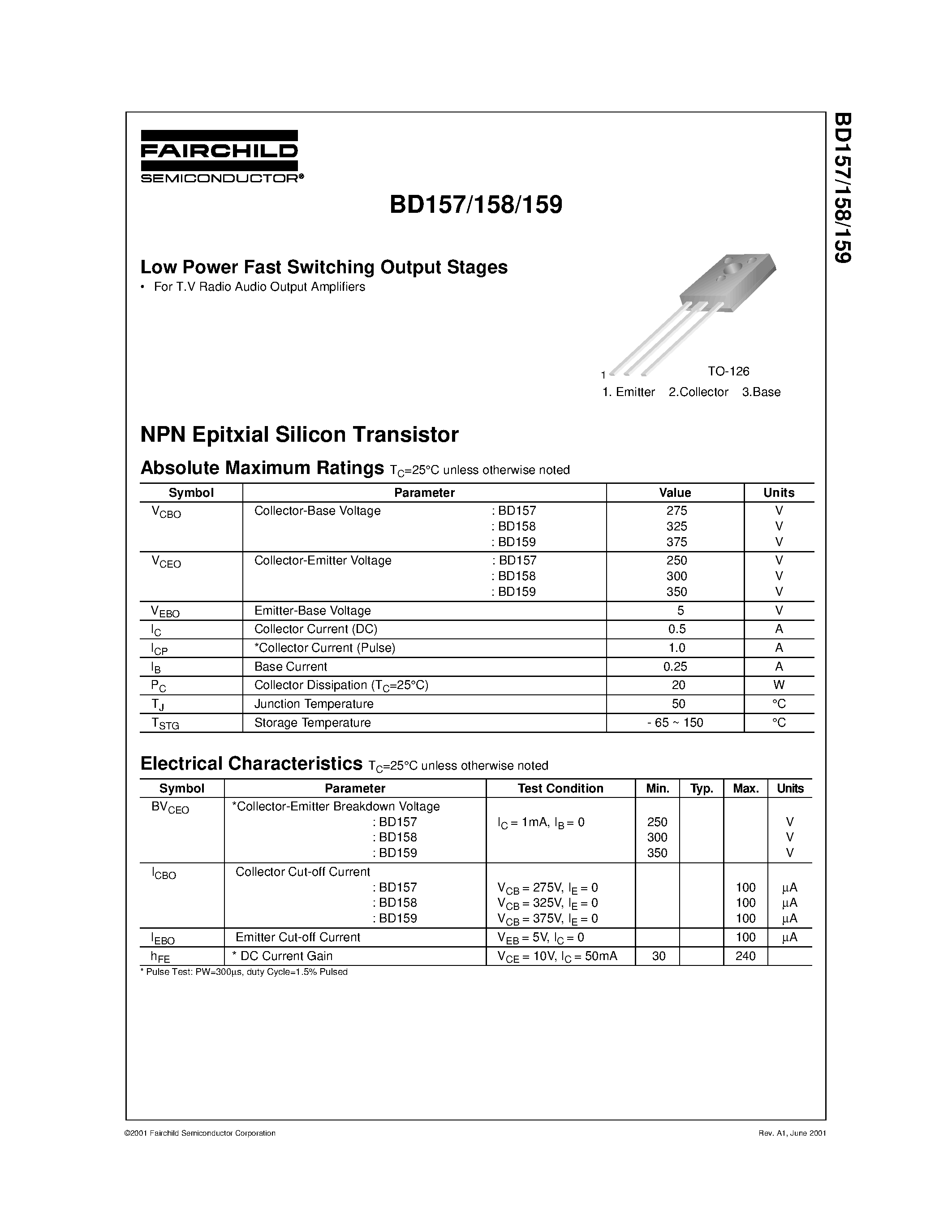 Datasheet BD157 page 1 Datasheet BD157 - Low Power Fast Switching Output Stages page 1