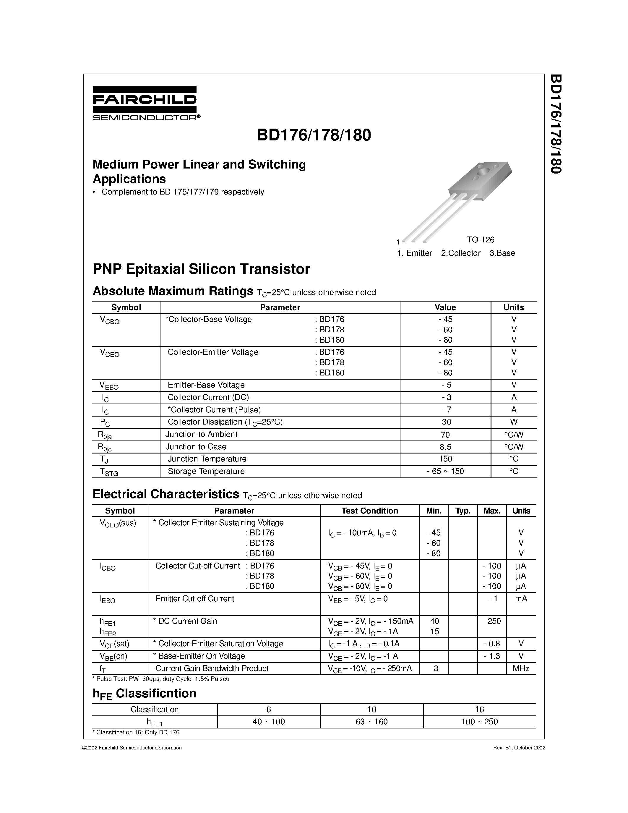 Datasheet BD178 - Medium Power Linear and Switching Applications page 1