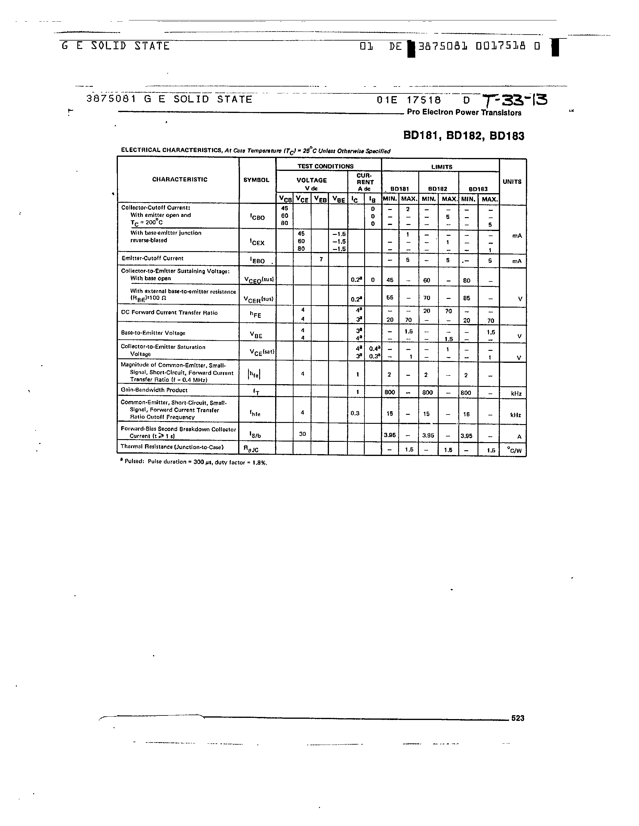Даташит на микросхему BD181 страница 2 Даташит BD181 - HIGH-POWER SILICON NPN TRANSISTORS страница 2