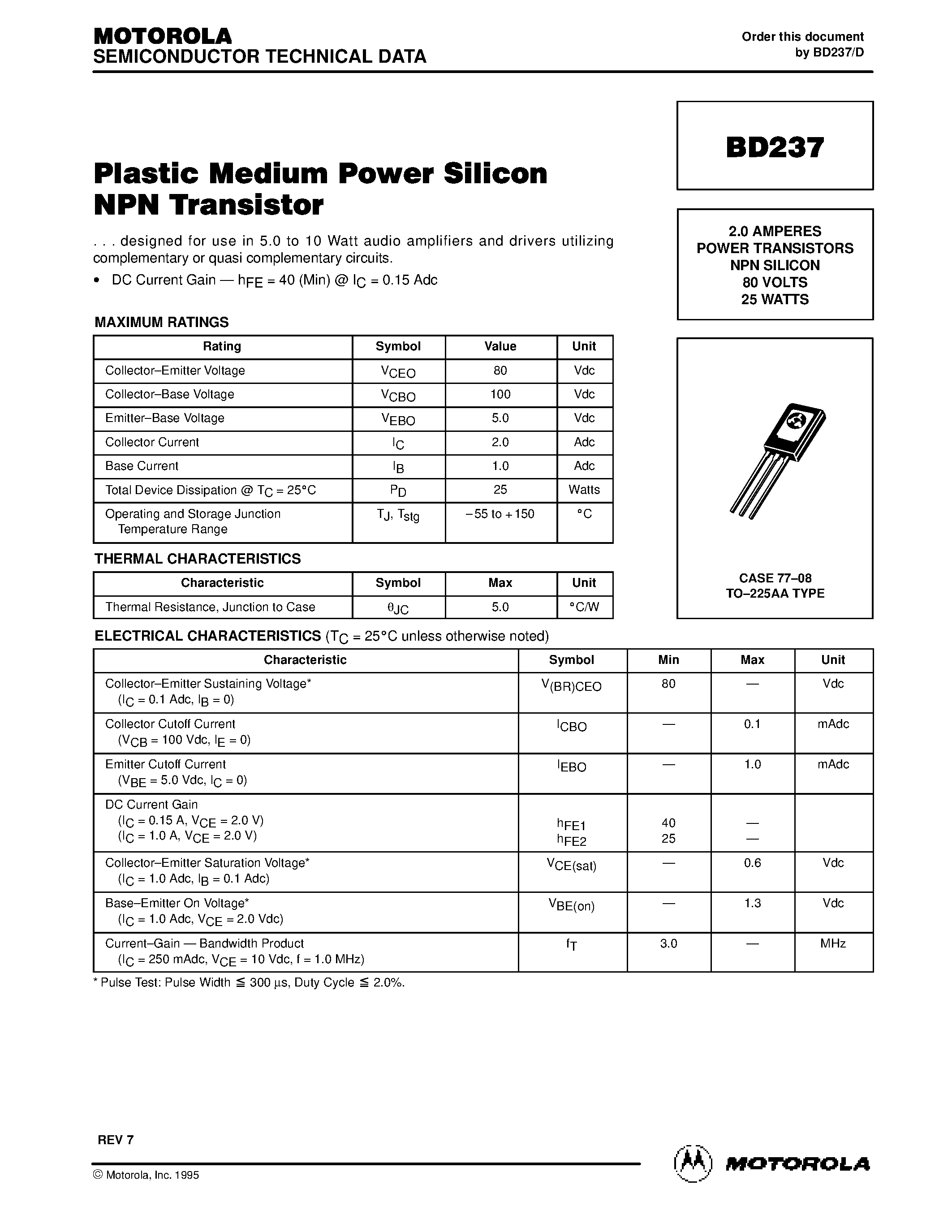 Даташит BD237 - POWER TRANSISTORS NPN SILICON страница 1
