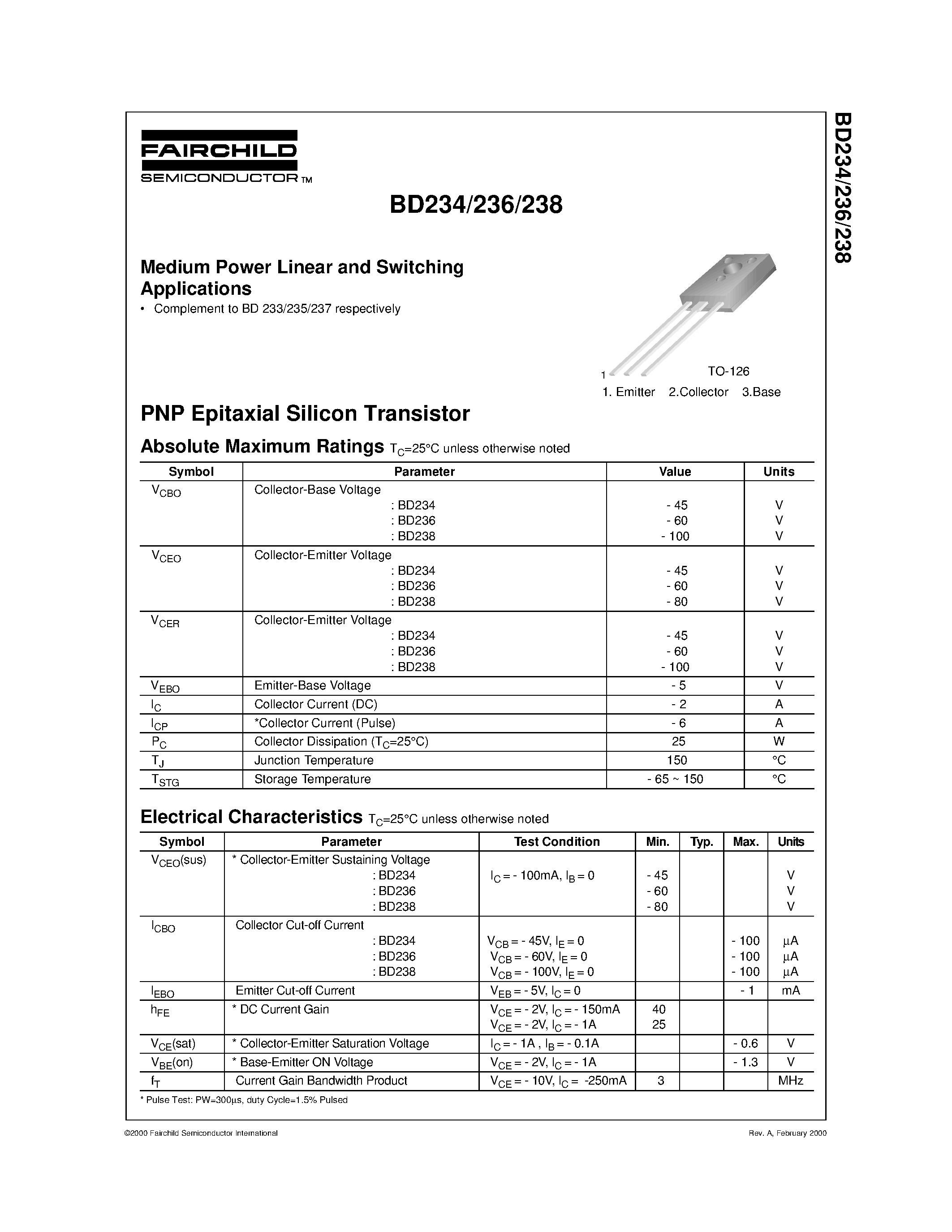 Даташит на микросхему BD238 страница 1 Даташит BD238 - Medium Power Linear and Switching страница 1
