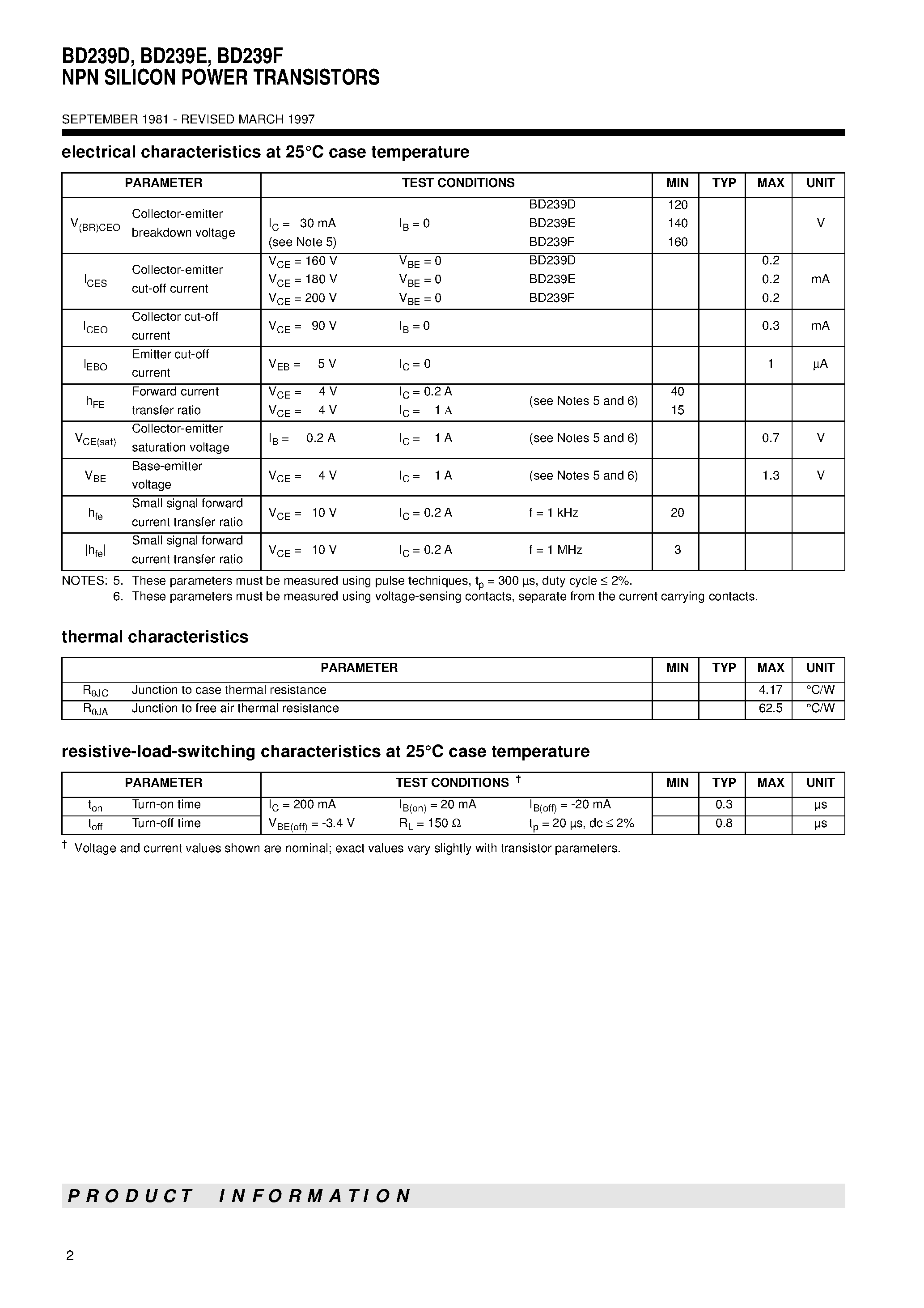 Даташит BD239D - NPN SILICON POWER TRANSISTORS страница 2