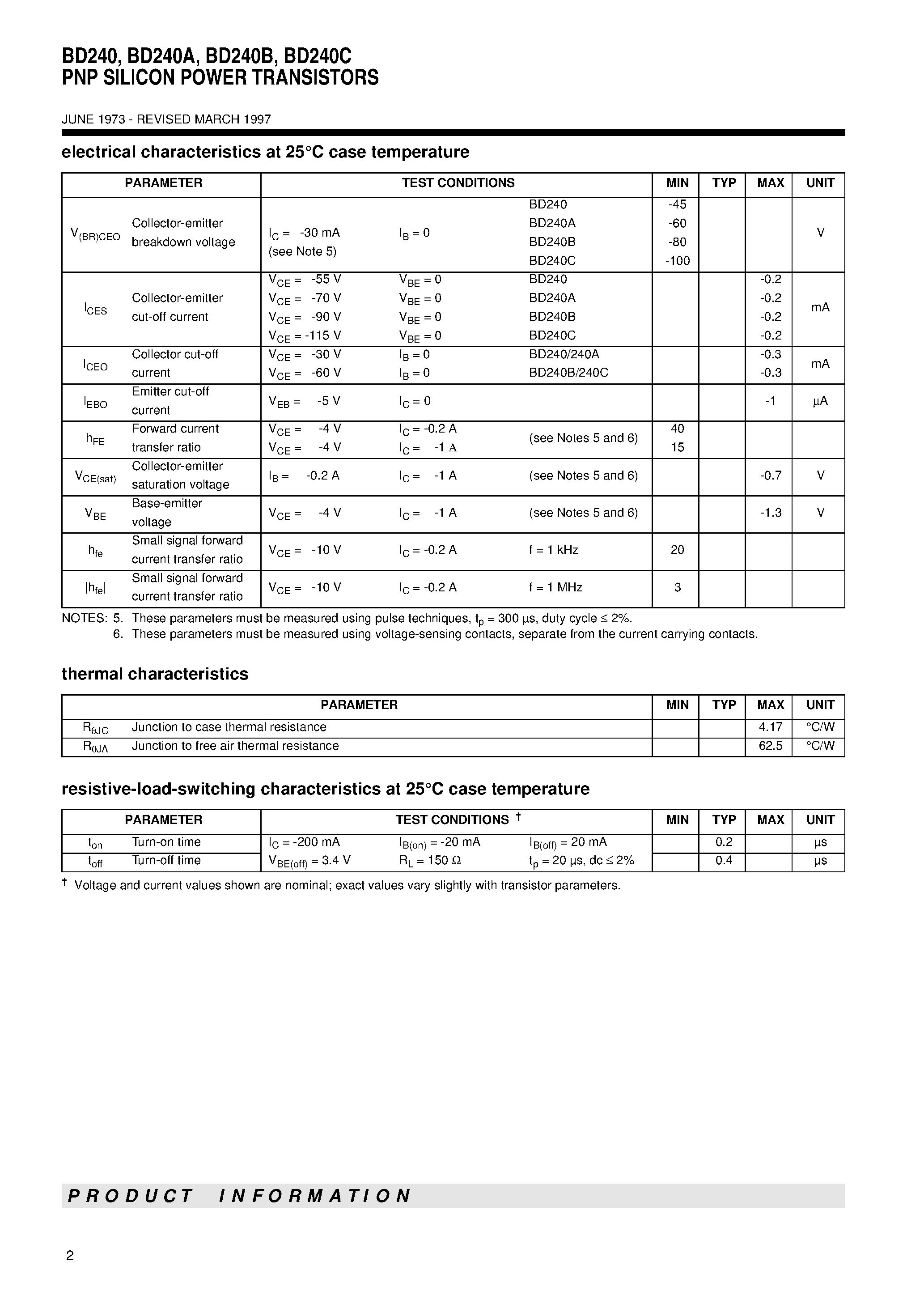 Даташит BD240B - PNP SILICON POWER TRANSISTORS страница 2