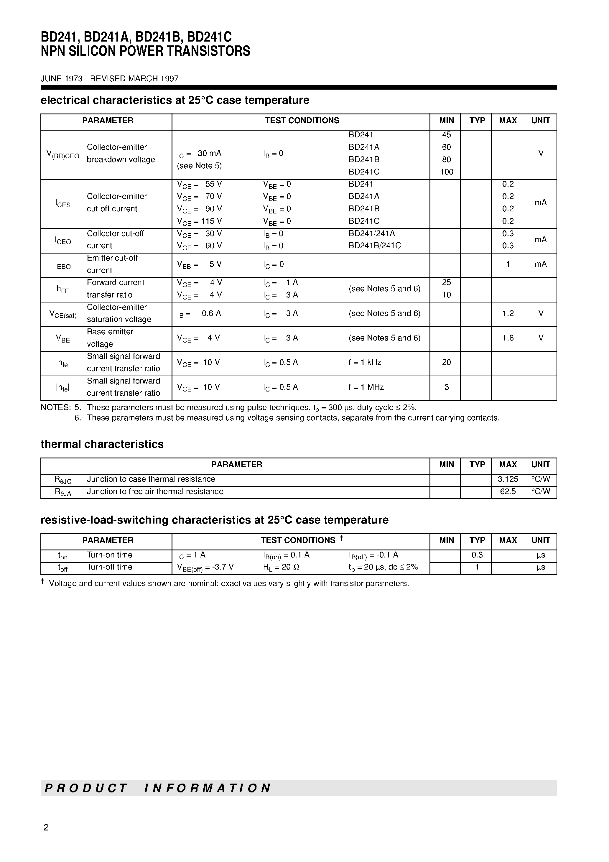 Даташит BD241 - NPN SILICON POWER TRANSISTORS страница 2
