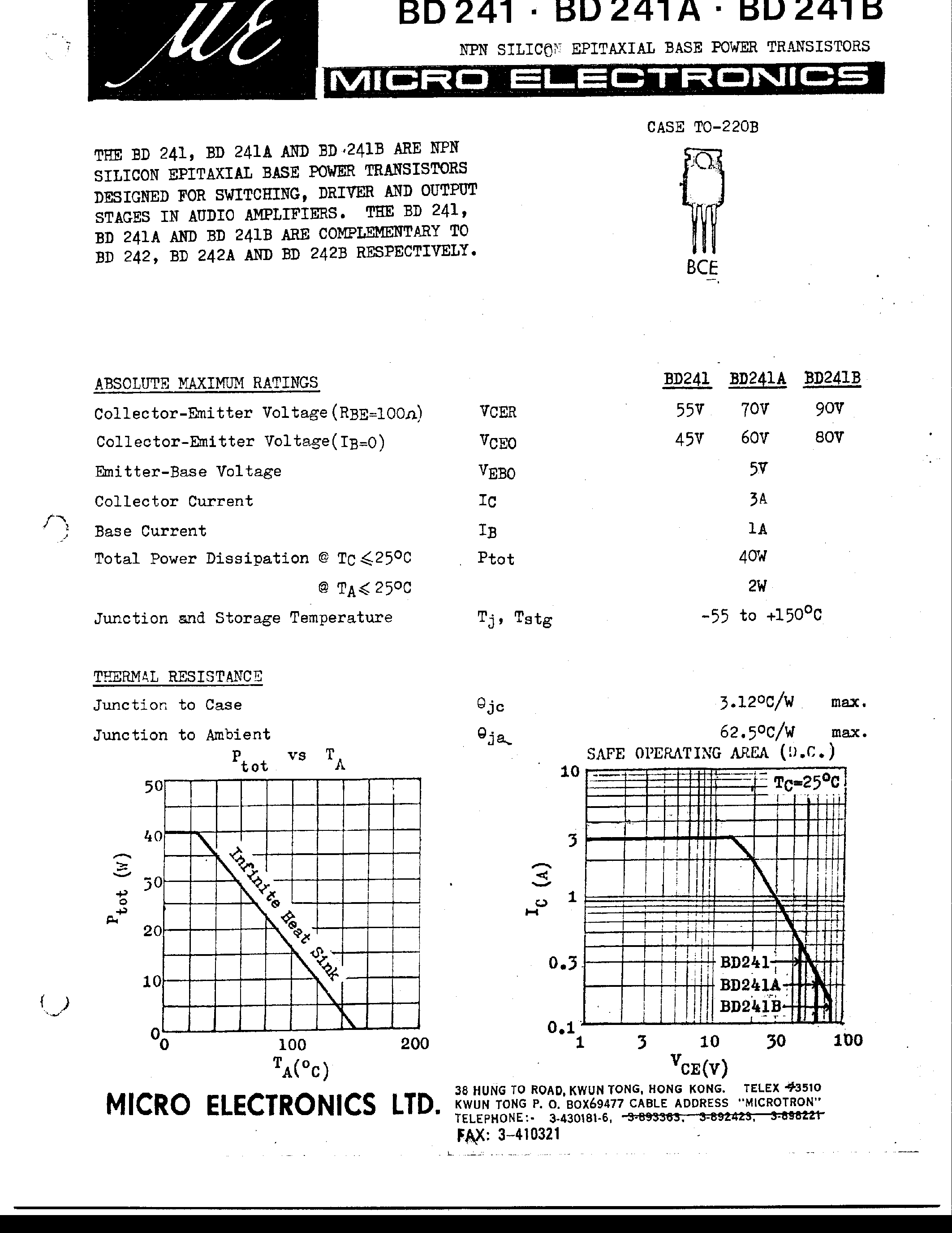 Даташит BD241 - NPN SILCON EPITAXIAL BASE POWER TRANSISTORS страница 1