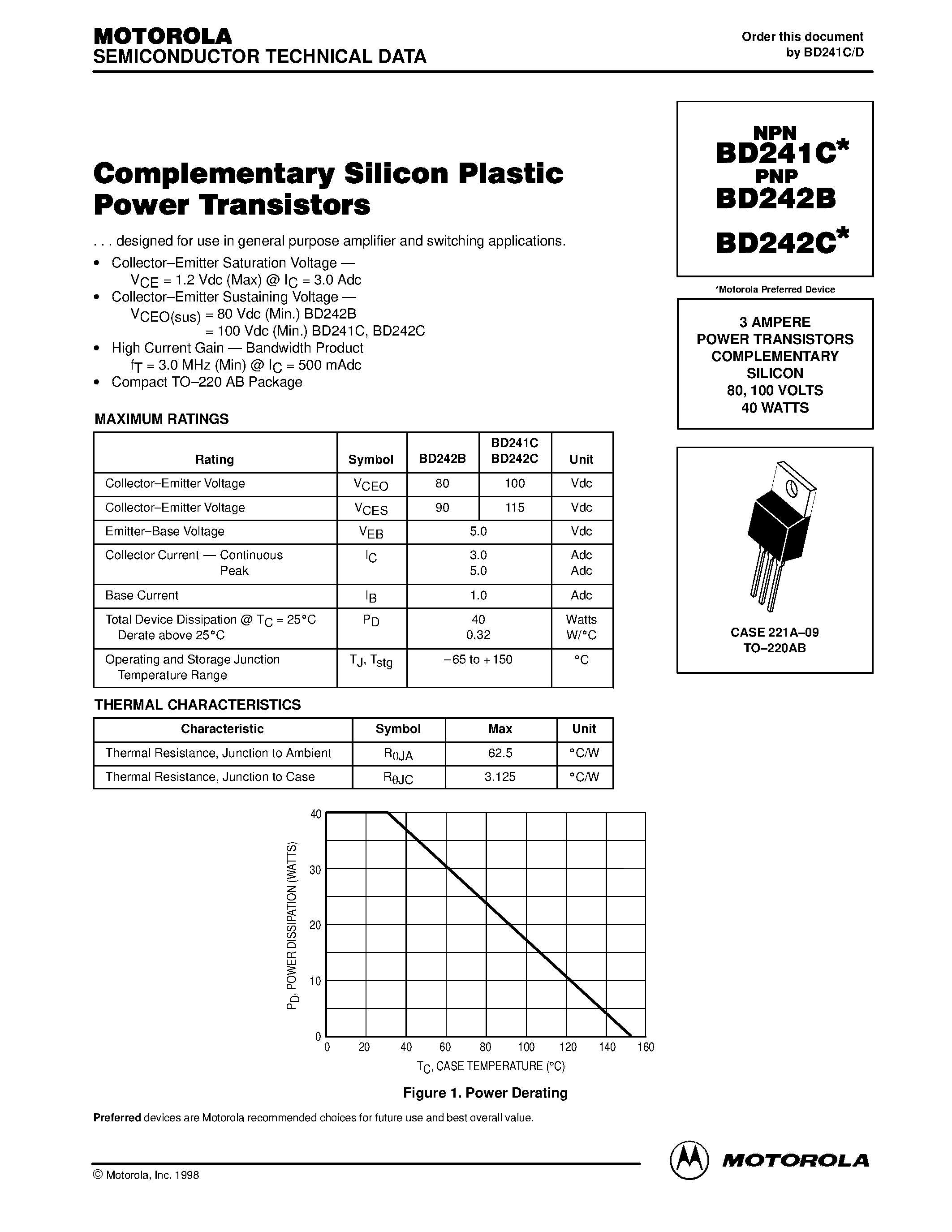 Даташит BD241C - POWER TRANSISTORS COMPLEMENTARY SILICON страница 1
