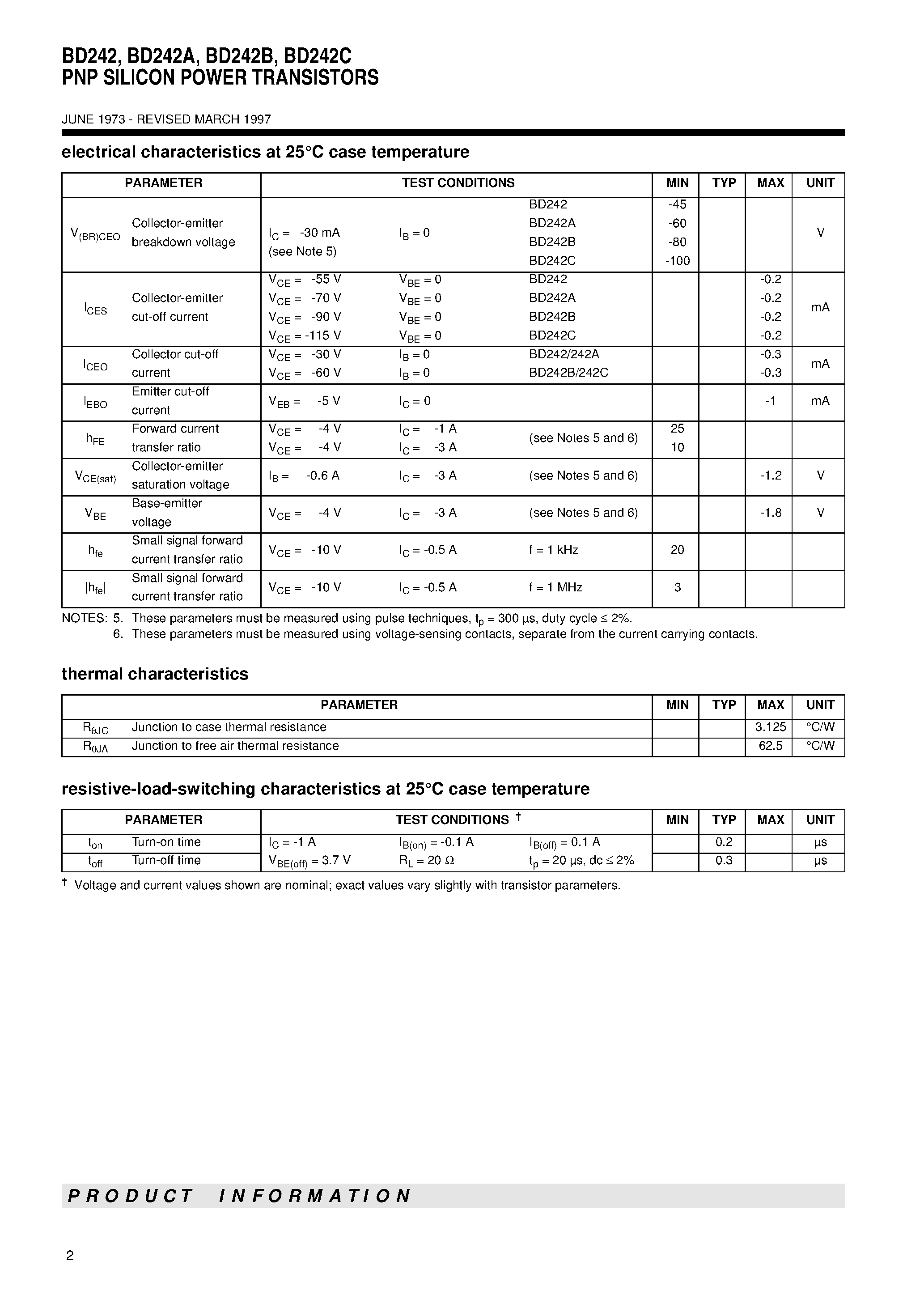 Даташит BD242 - PNP SILICON POWER TRANSISTORS страница 2