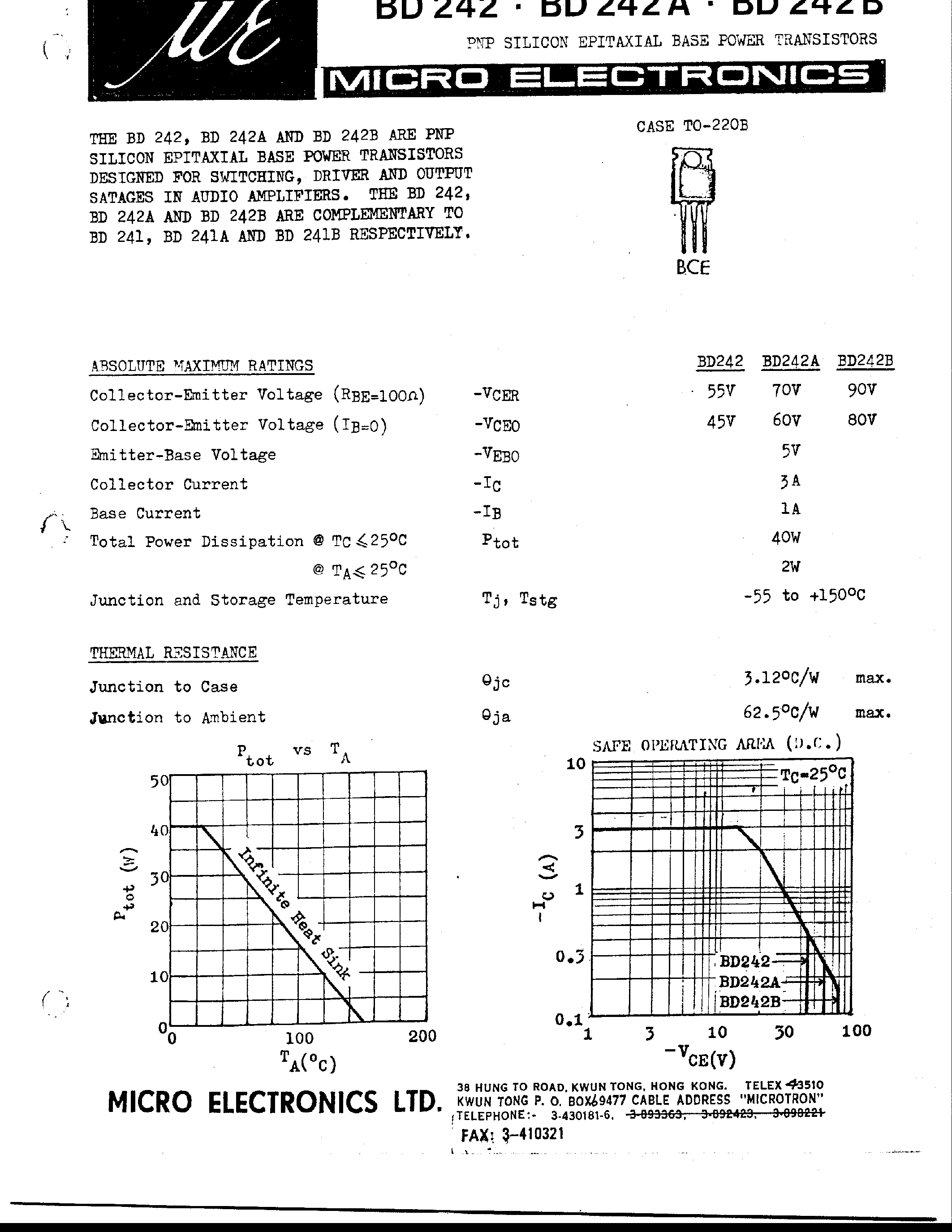 Даташит BD242 - PNP SILICON EPITAXIAL BASE POWER TRANSISTORS страница 1