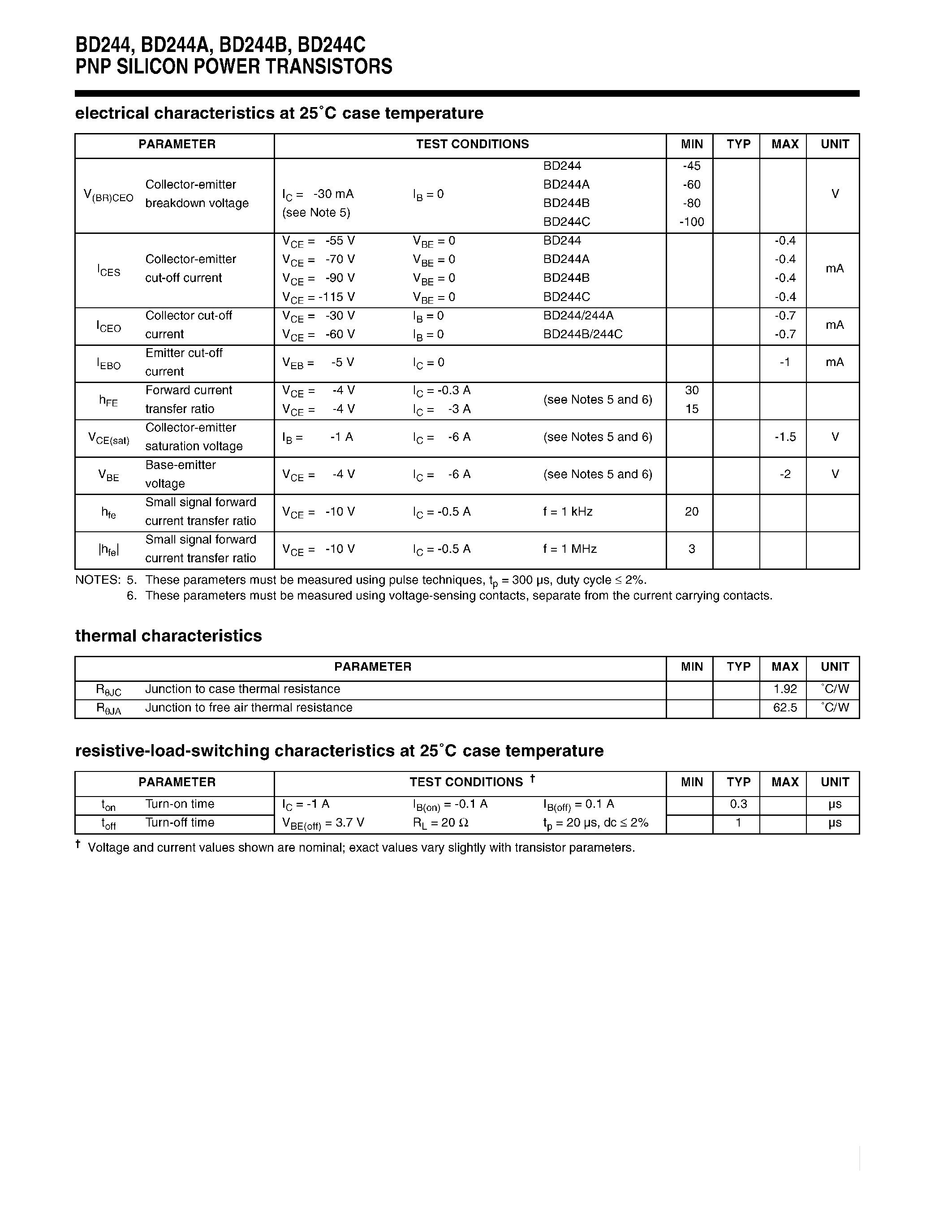 Даташит на микросхему BD244A страница 2 Даташит BD244A - PNP SILICON POWER TRANSISTORS страница 2