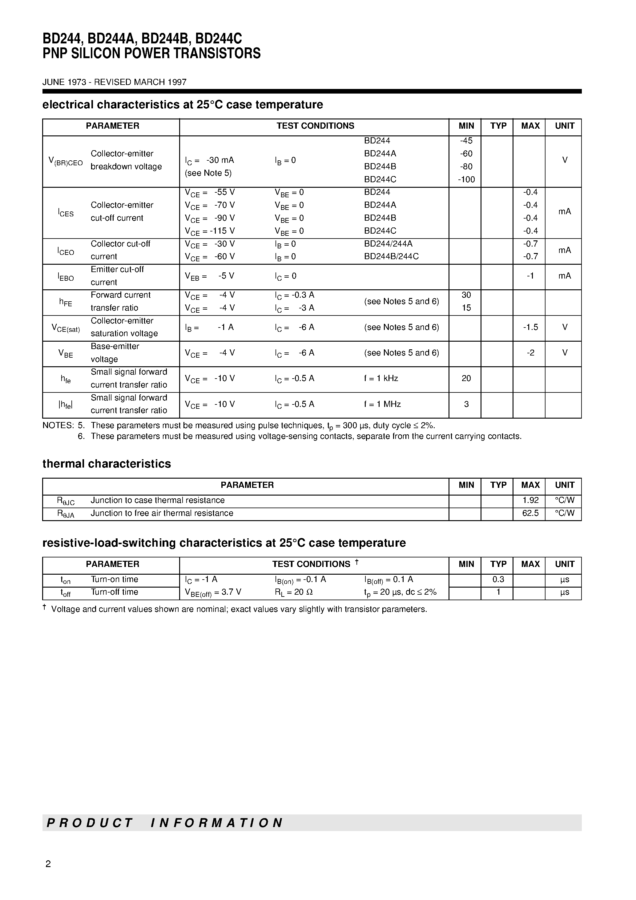 Даташит BD244A - PNP SILICON POWER TRANSISTORS страница 2