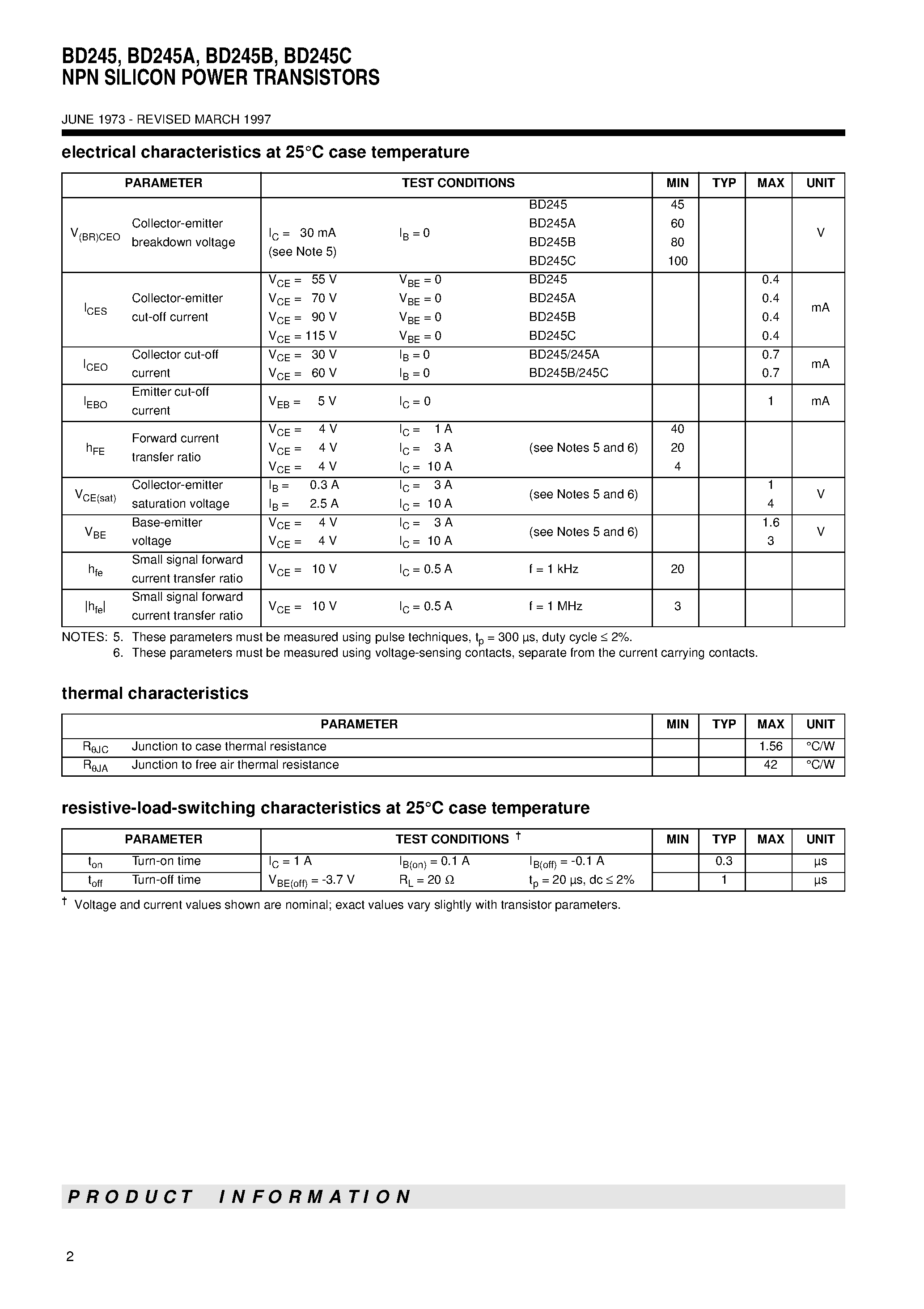Даташит BD245A - NPN SILICON POWER TRANSISTORS страница 2