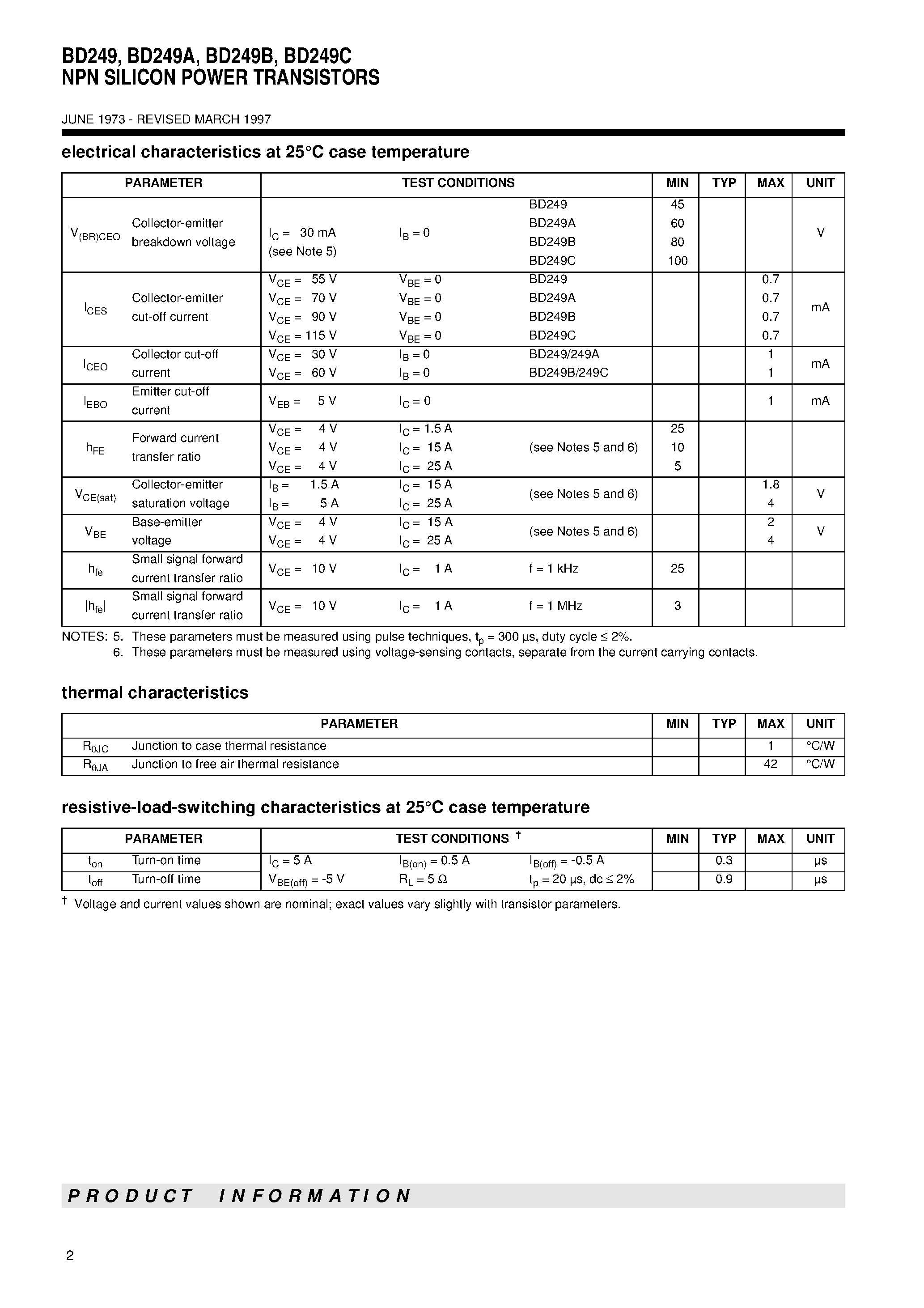 Даташит BD249A - NPN SILICON POWER TRANSISTORS страница 2