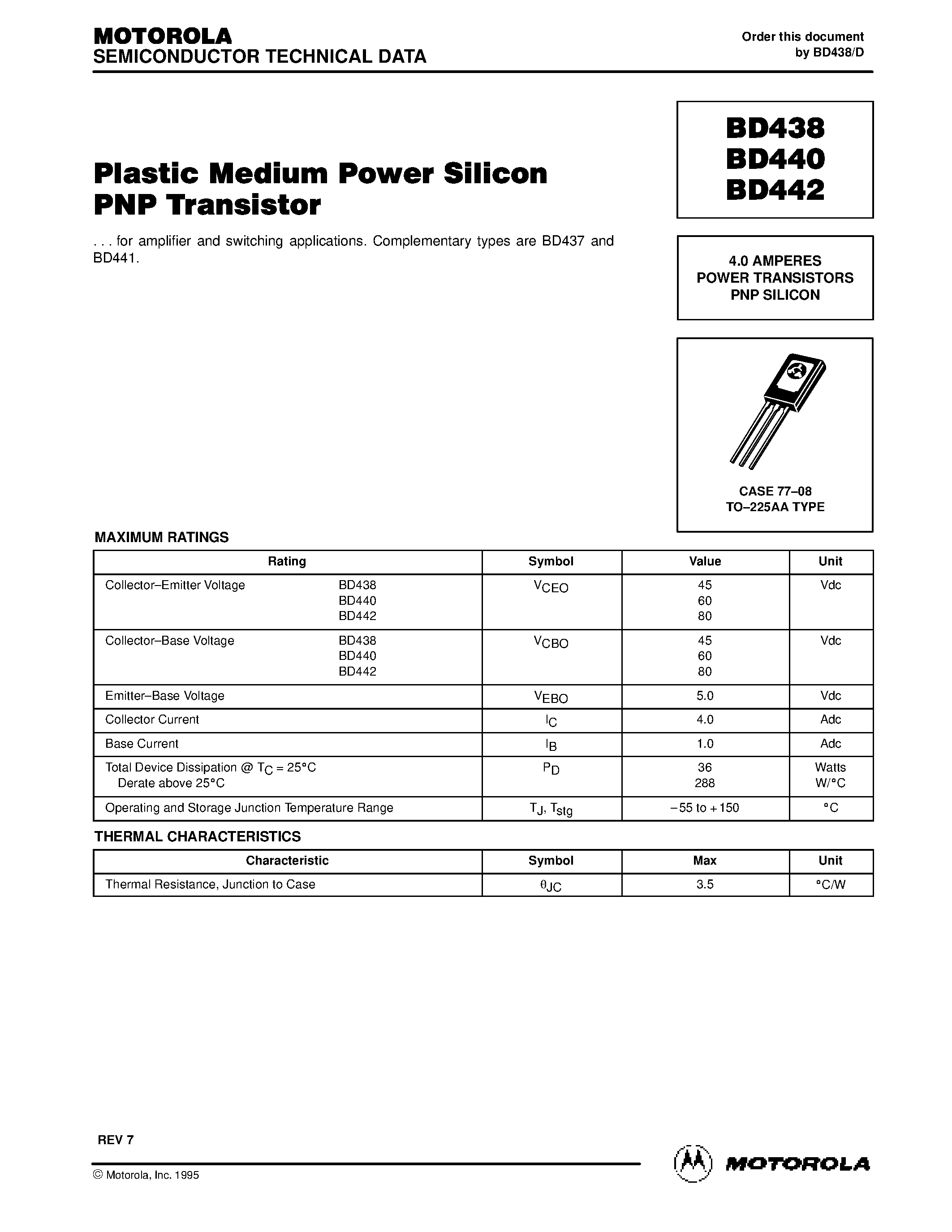 Даташит BD438 - POWER TRANSISTORS PNP SILICON страница 1