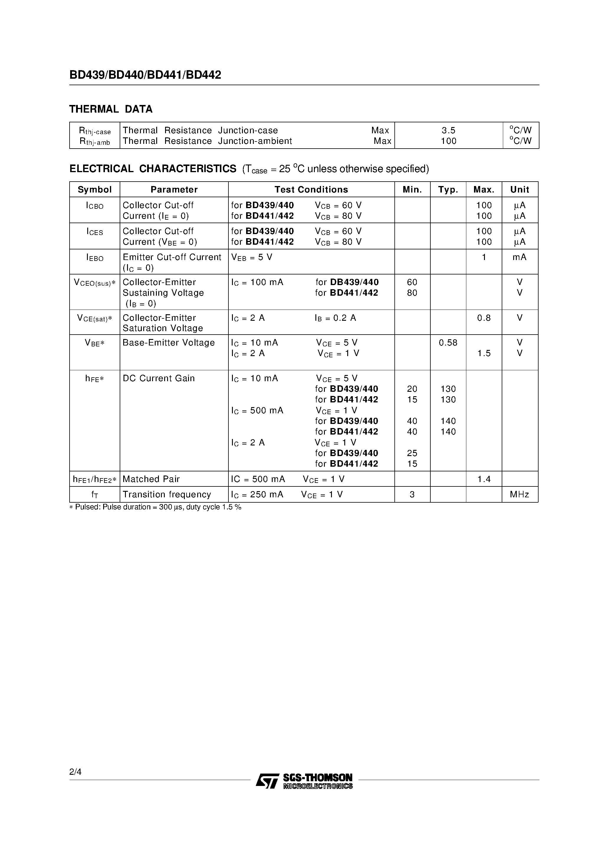 Даташит на микросхему BD442 страница 2 Даташит BD442 - COMPLEMENTARY SILICON POWER TRANSISTORS страница 2