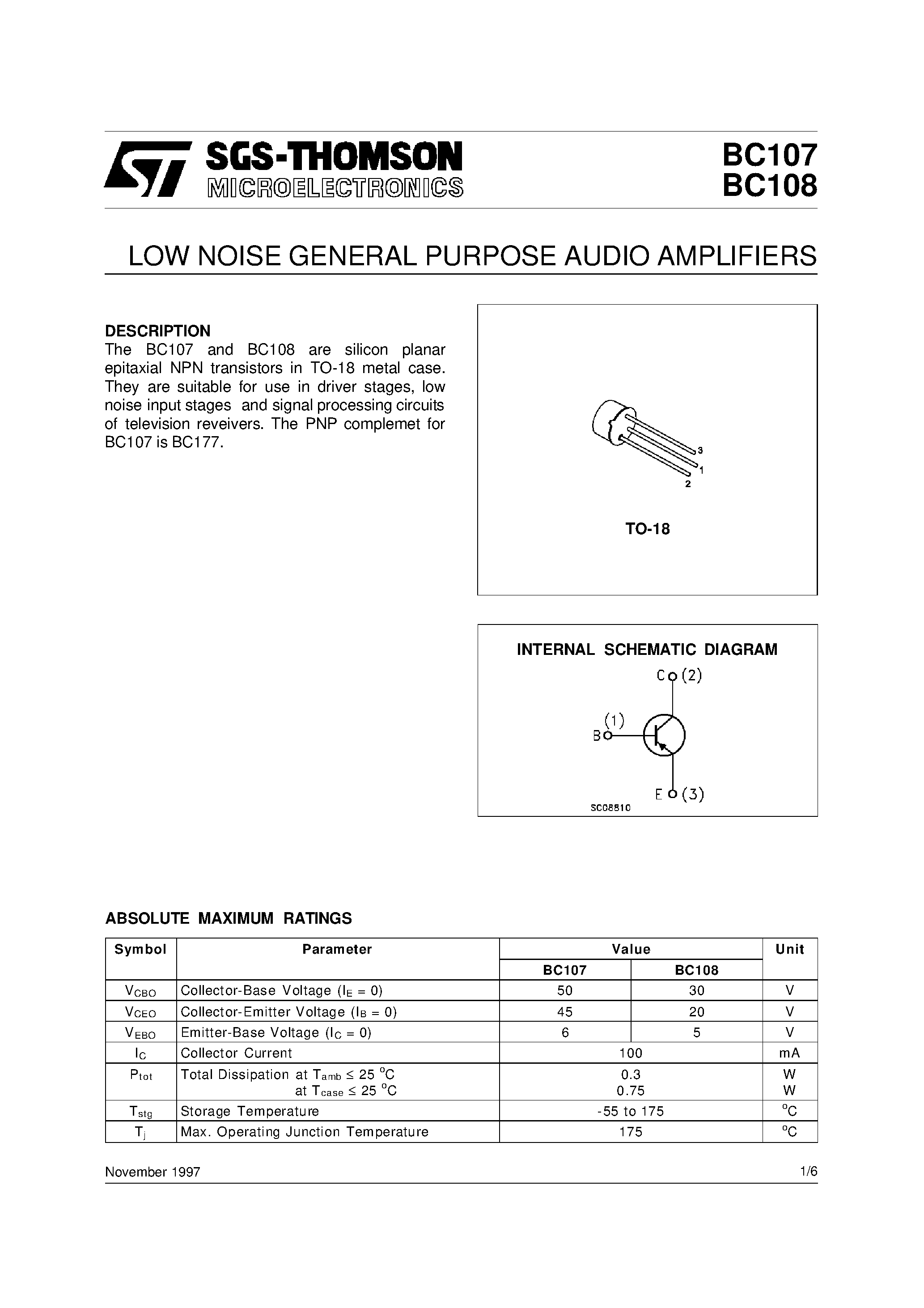 Даташит BC319 - NPN SILICON PLANAR EPITAXIAL TRANSISTOR страница 1