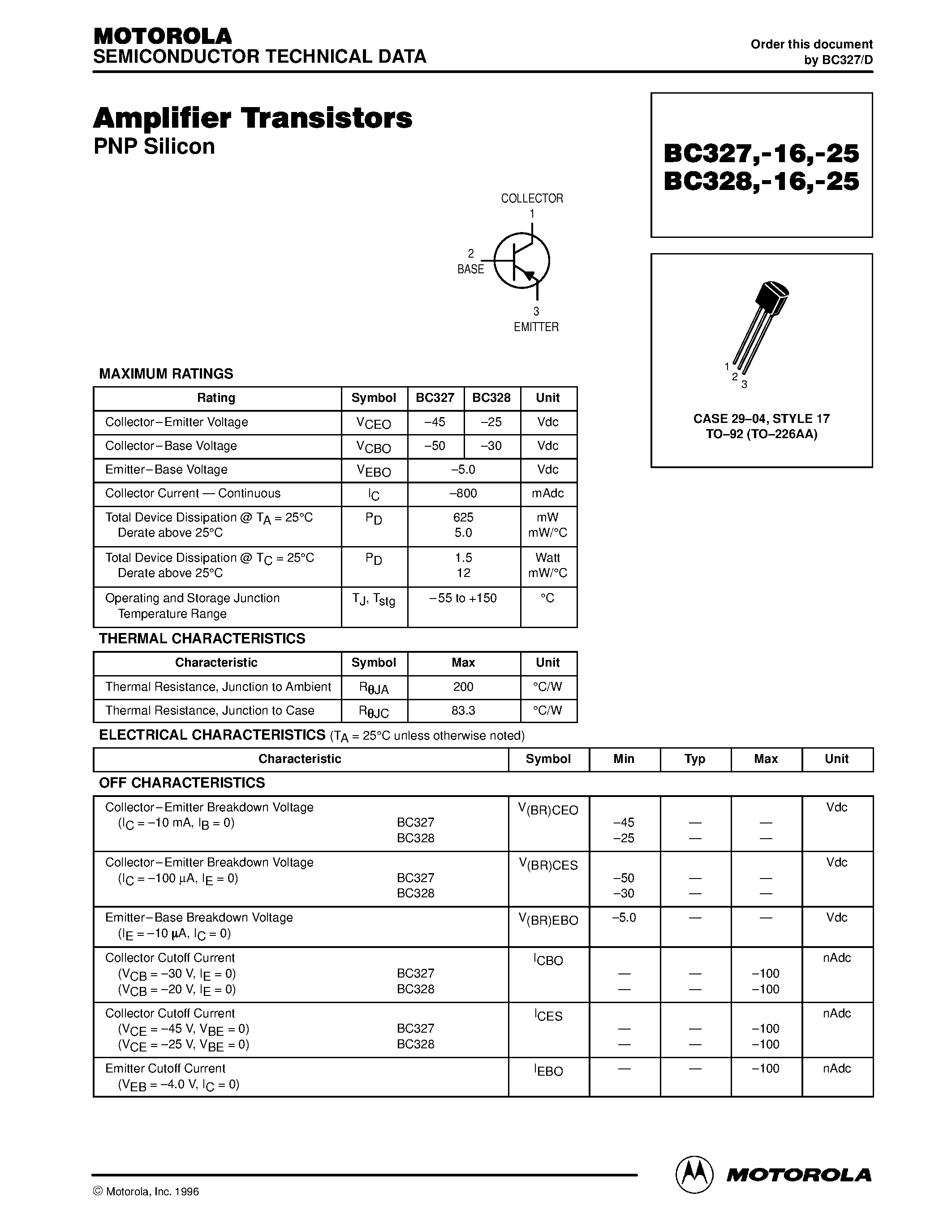 Даташит на микросхему BC327 страница 1 Даташит BC327 - PNP general purpose transistor страница 1