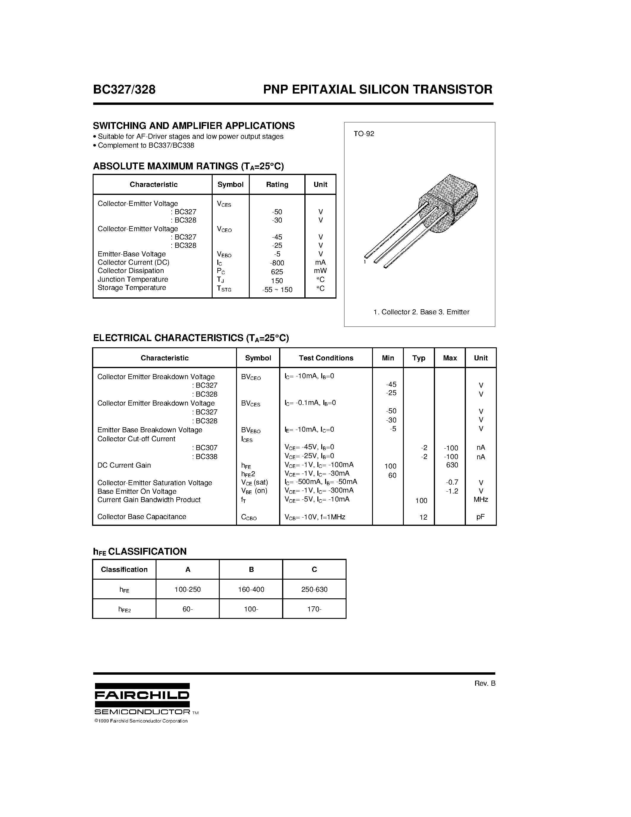 Datasheet BC328 - Amplifier Transistors(PNP) page 1