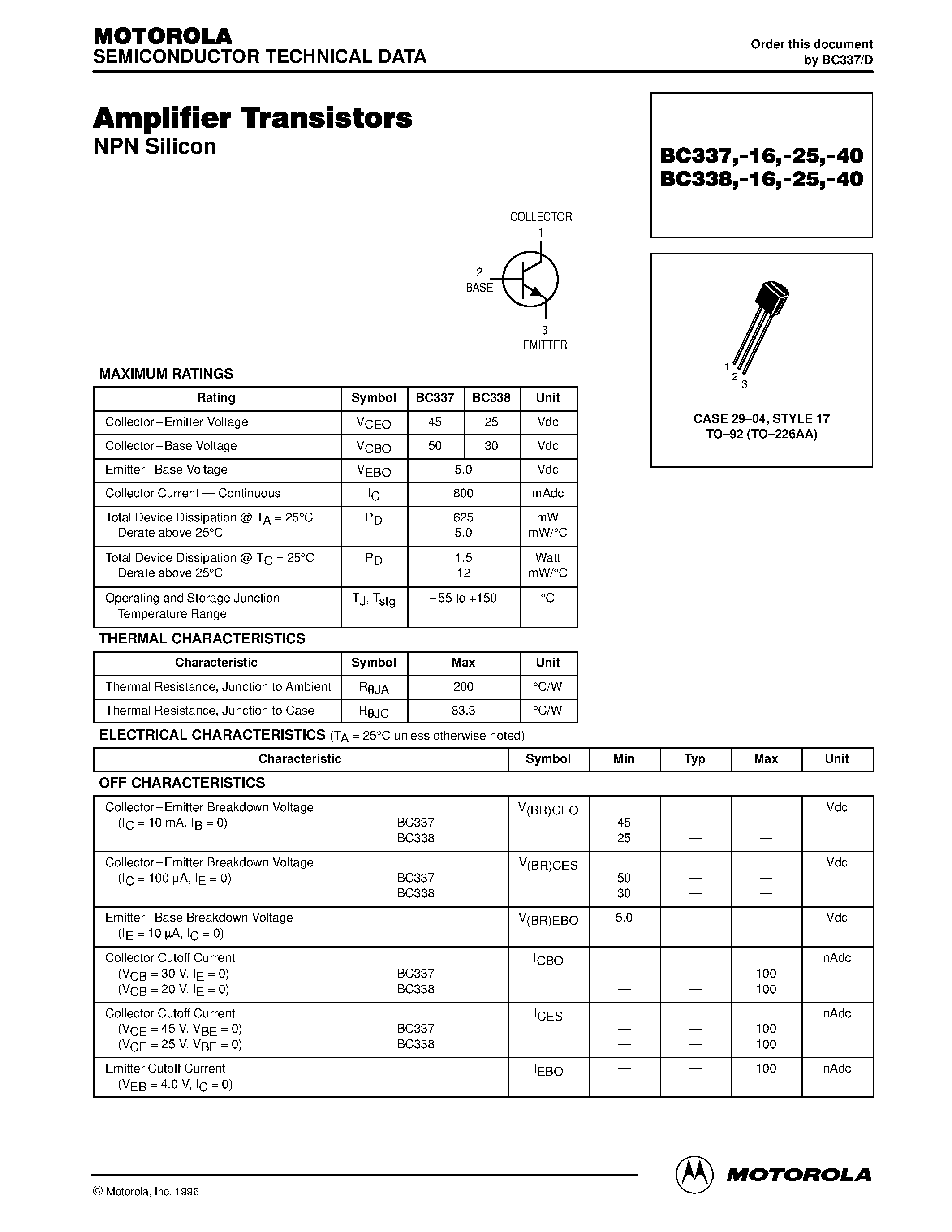 Даташит на микросхему BC337 страница 1 Даташит BC337 - NPN general purpose transistor страница 1