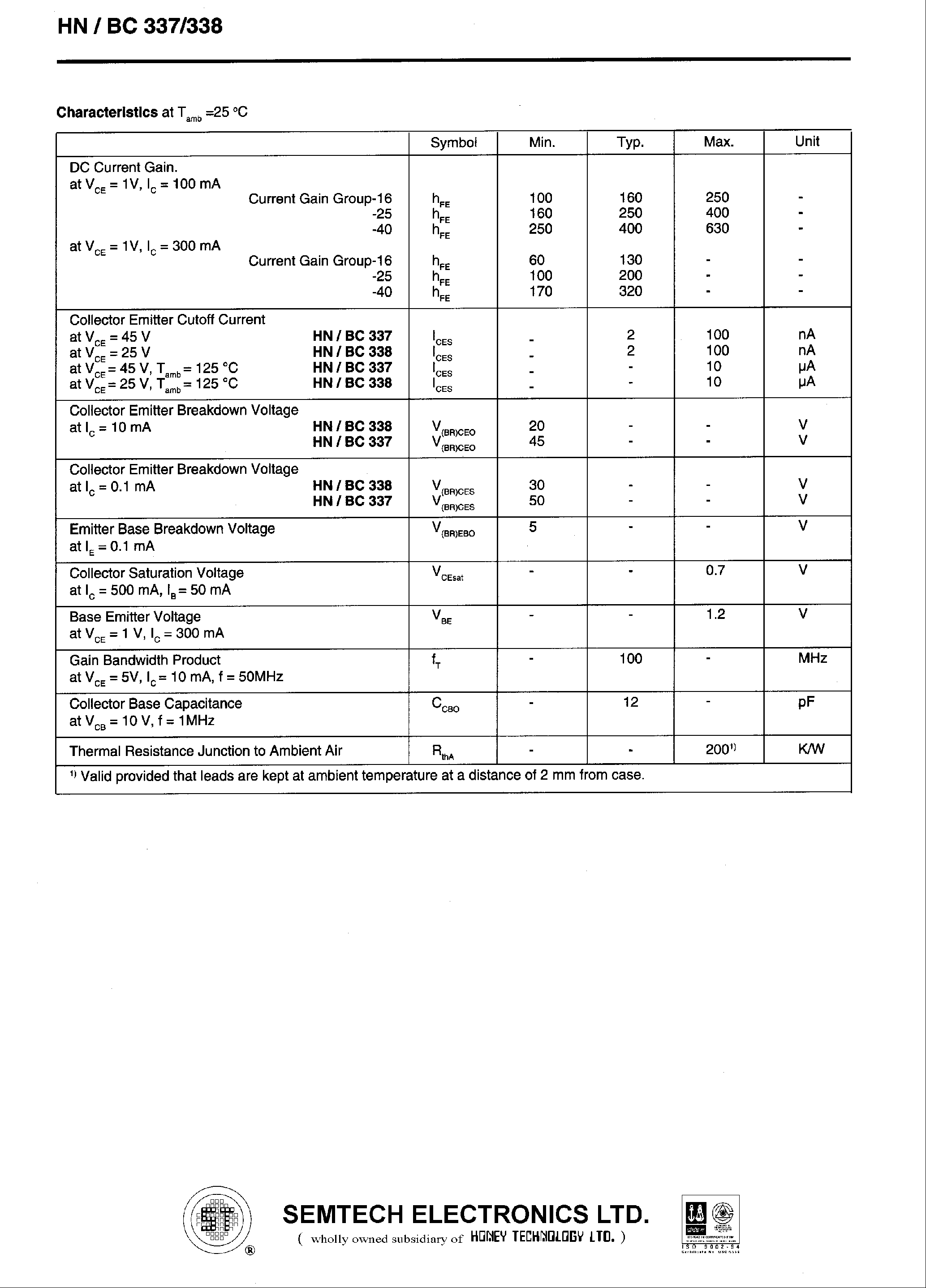 Даташит на микросхему BC338 страница 2 Даташит BC338 - Si-Epitaxial PlanarTransistors страница 2