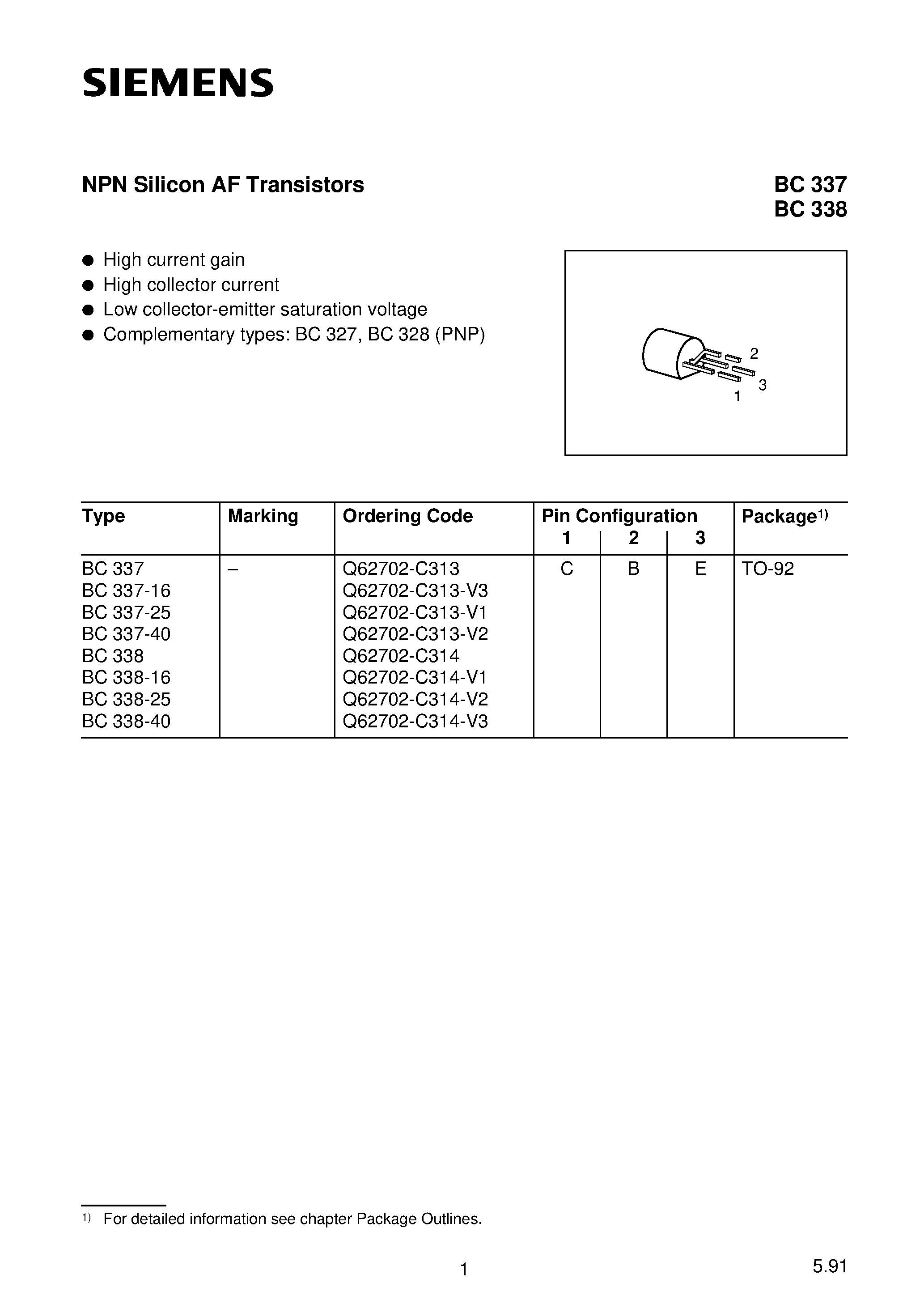 Datasheet BC338-40 - Si-Epitaxial PlanarTransistors page 1