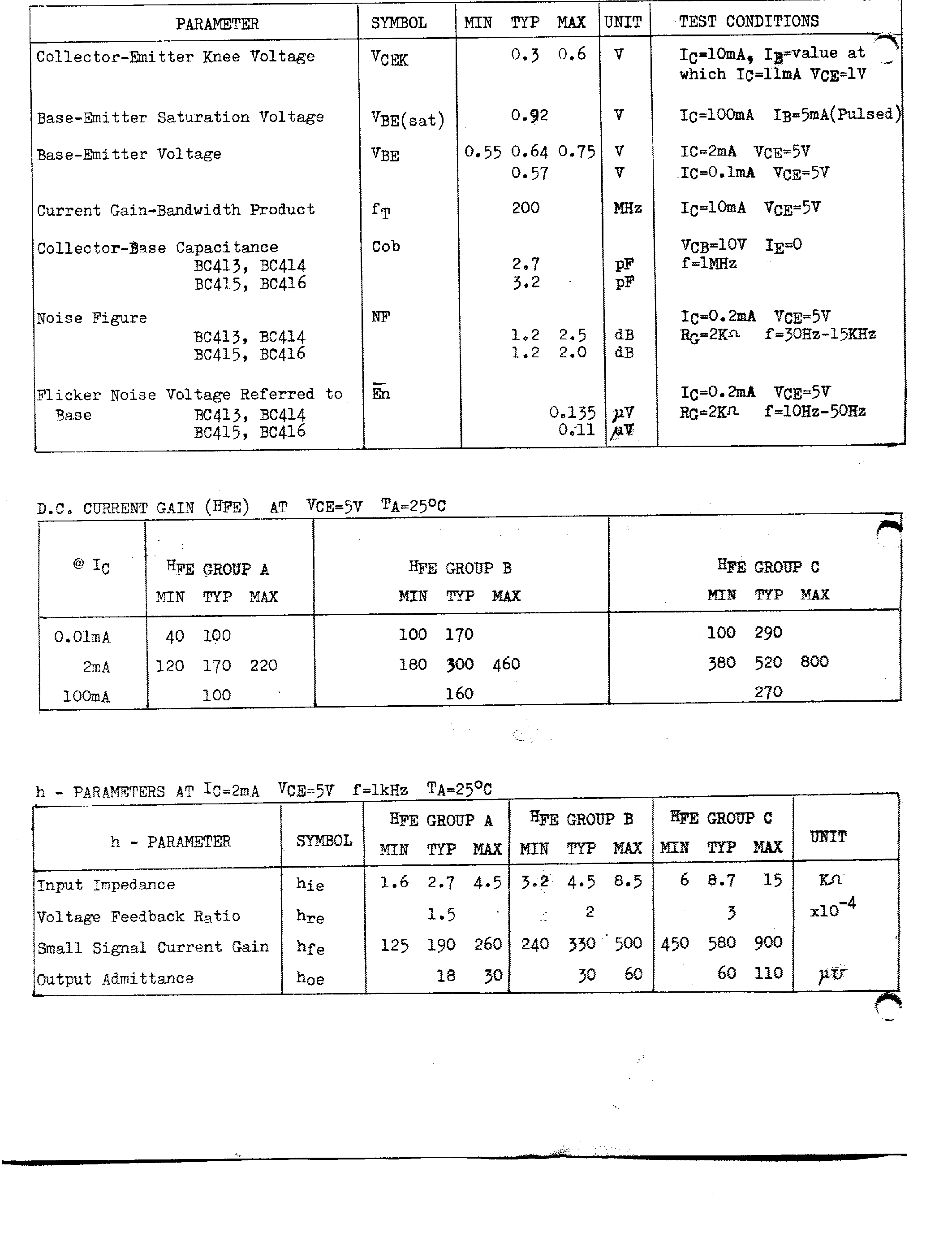 Даташит BC415 - SILICON PLANAR EPITAXIAL TRANSISTORS страница 2