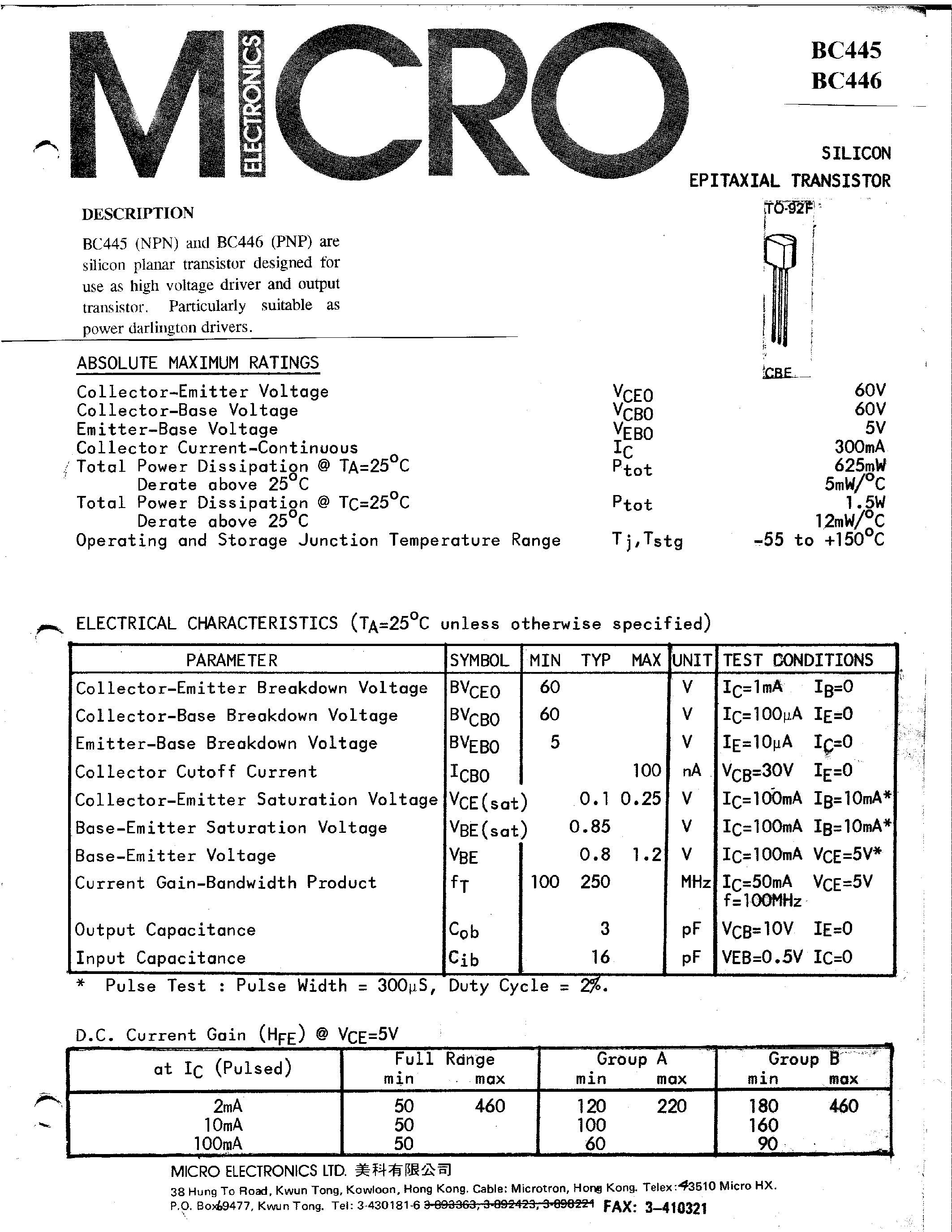 Даташит BC447 - High Voltage Transistors страница 1