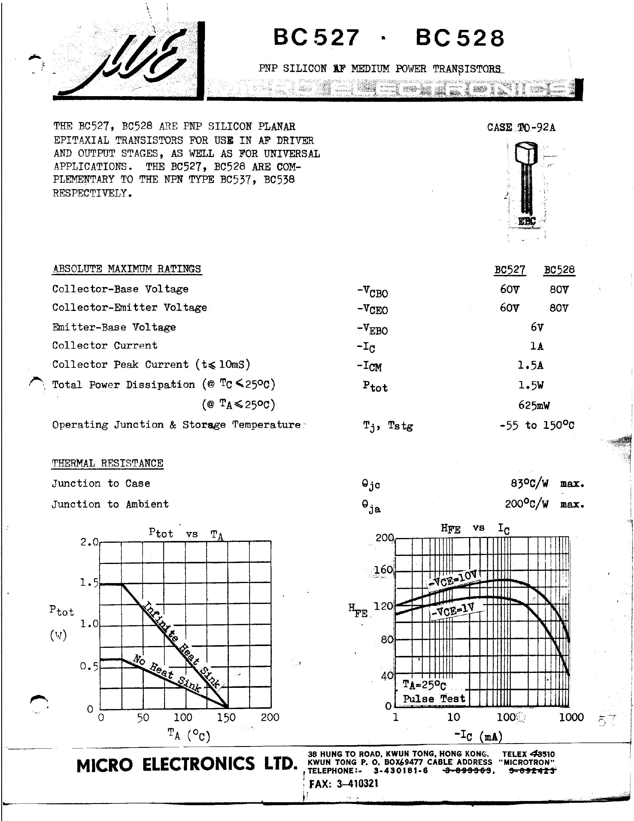 Даташит BC537 - NPN SILICON AF MEDIUM POWER TRANSISTORS страница 1