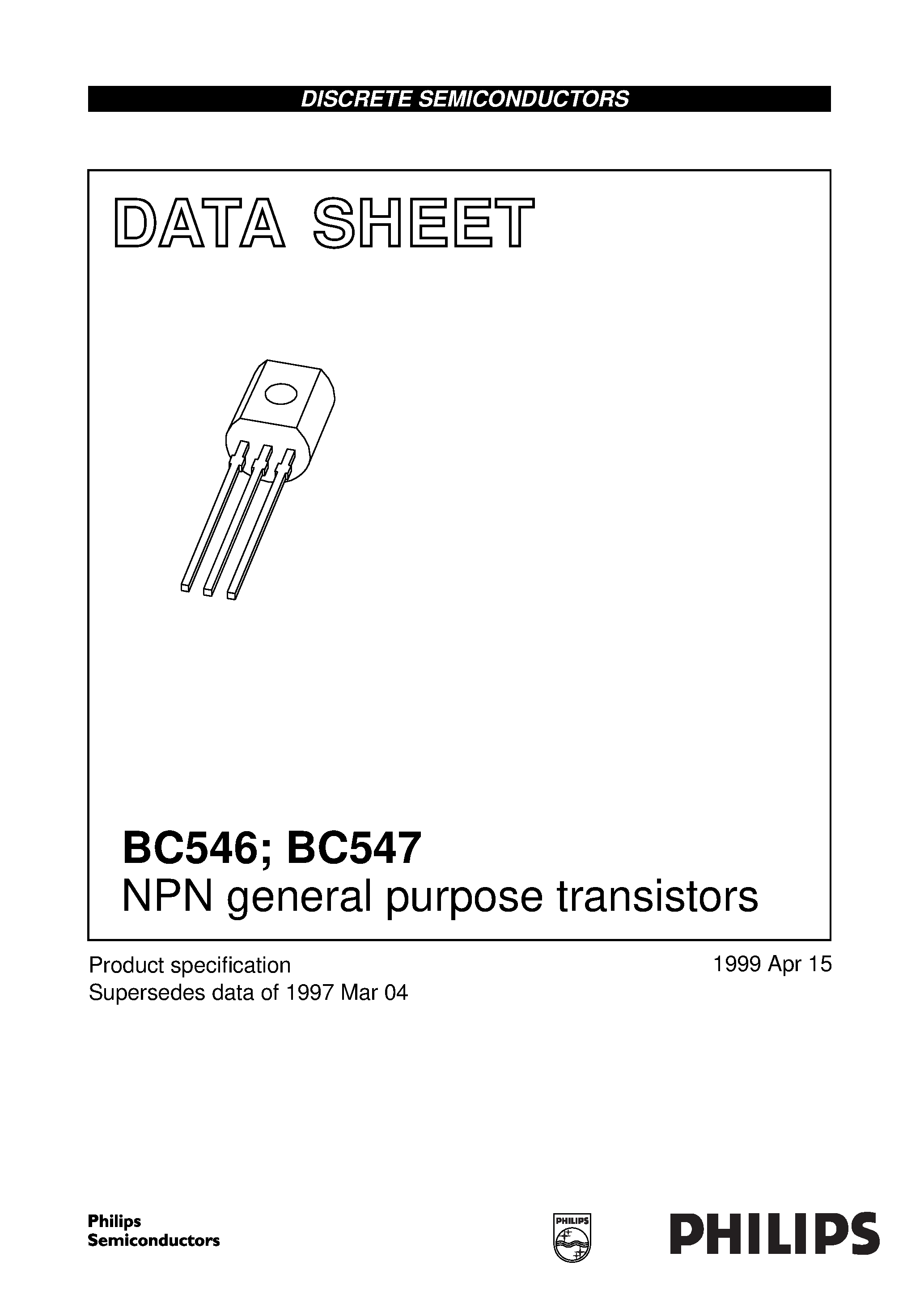 Даташит BC547B - NPN general purpose transistors страница 1