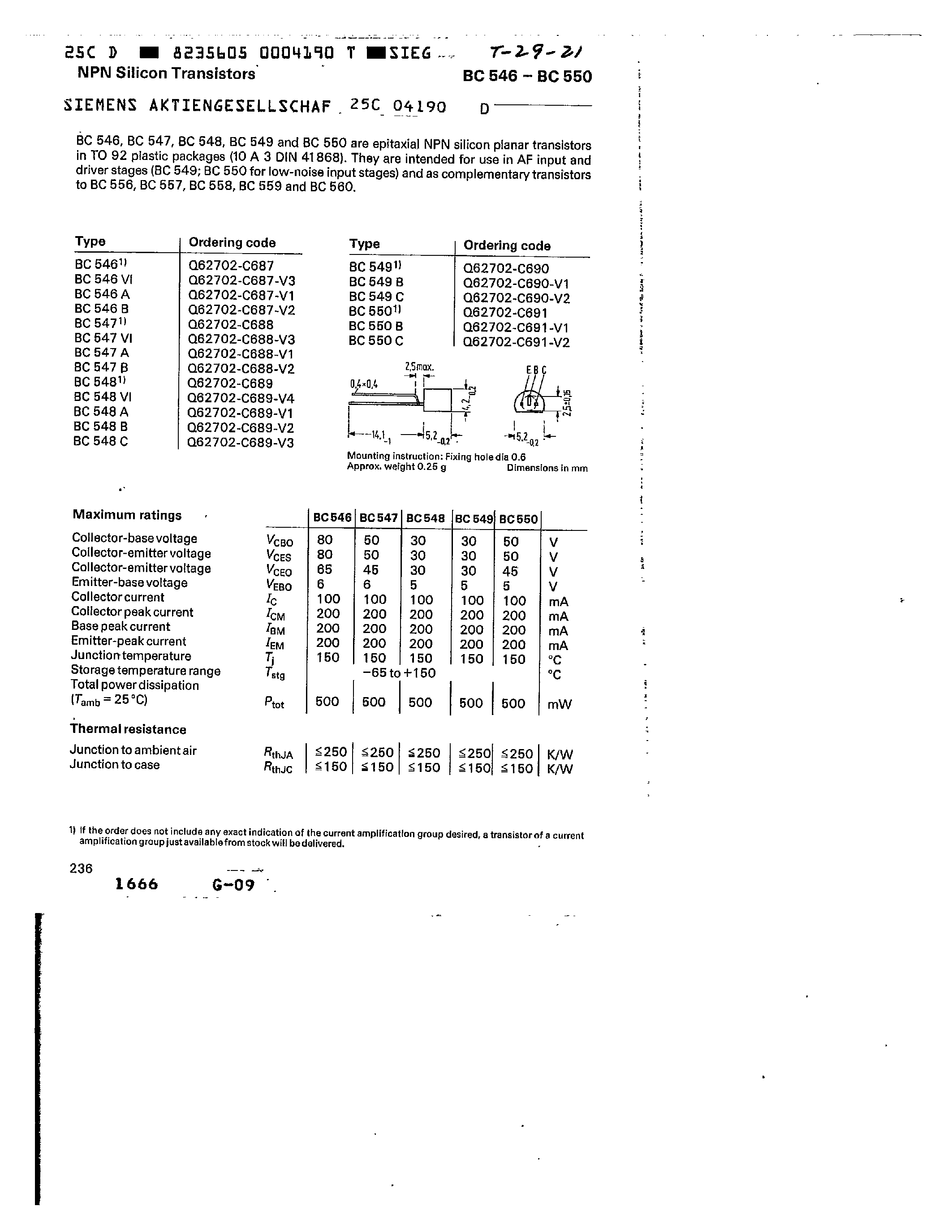 Даташит BC549 - NPN Silicon Transistors страница 1