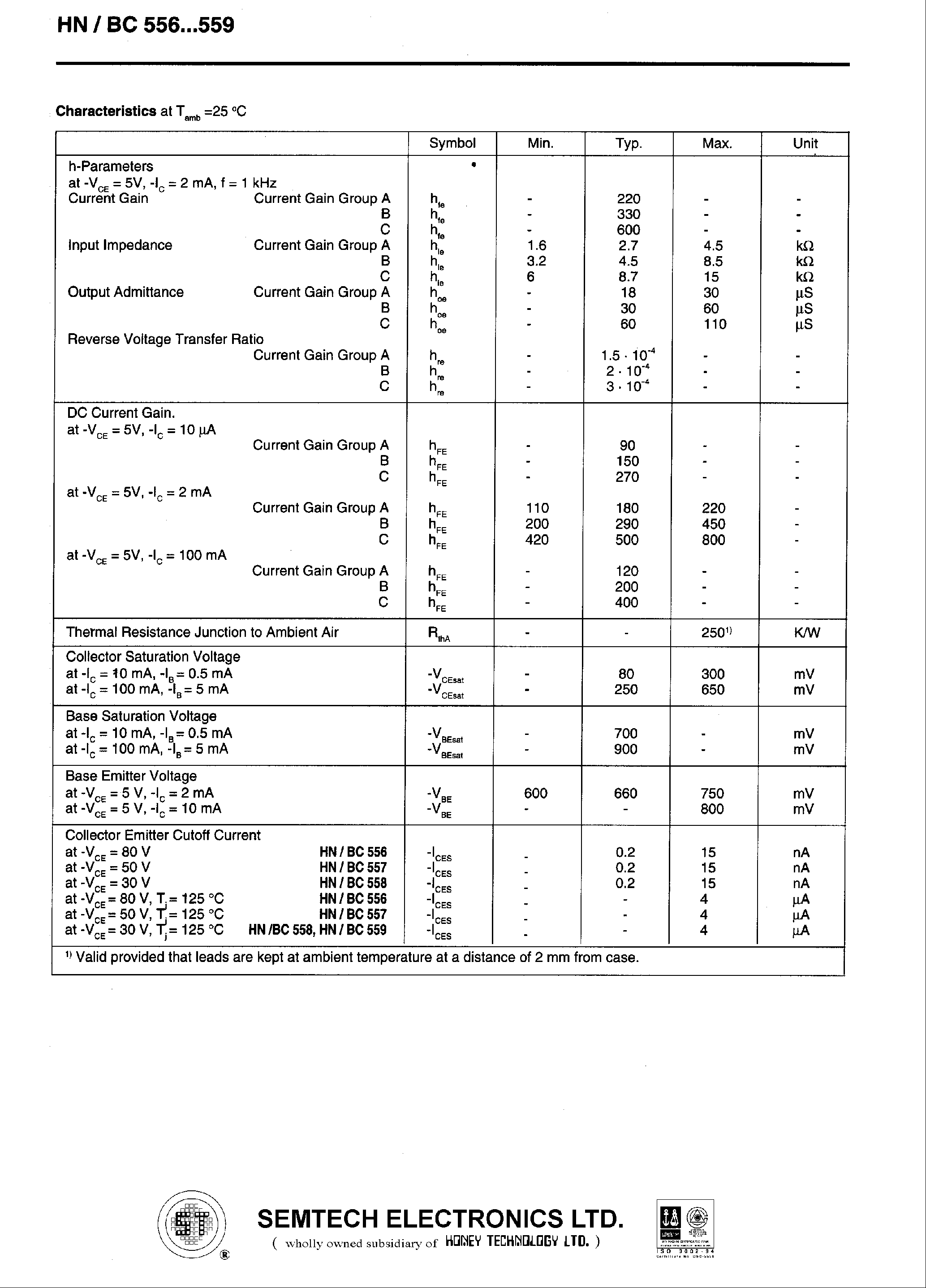 Даташит на микросхему BC558 страница 2 Даташит BC558 - PNP Silicon Epitaxial Planar Transistor for switching and AF applications страница 2